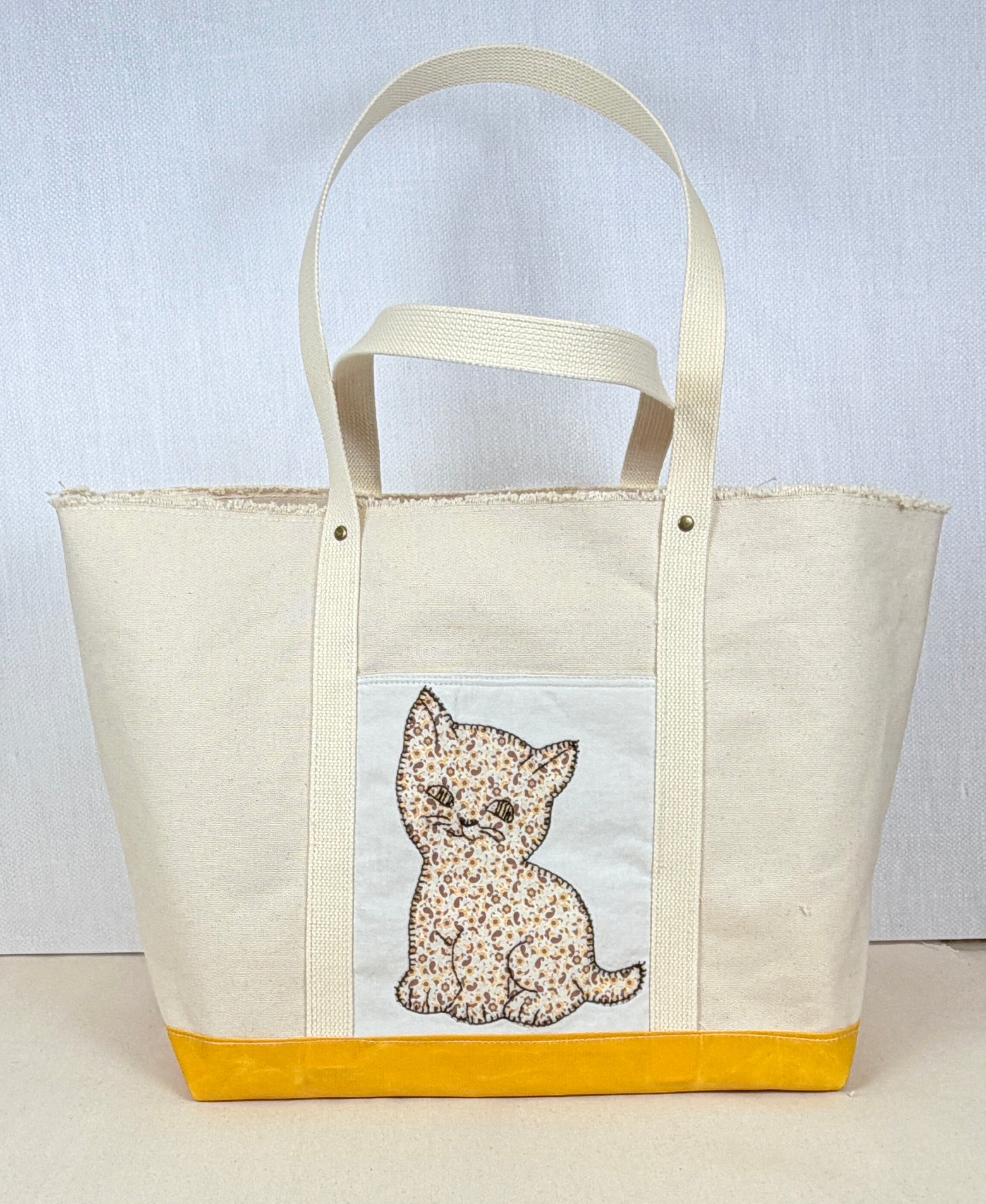 Classic Pocket Tote with Yellow Mustard Canvas (5 Kittens)