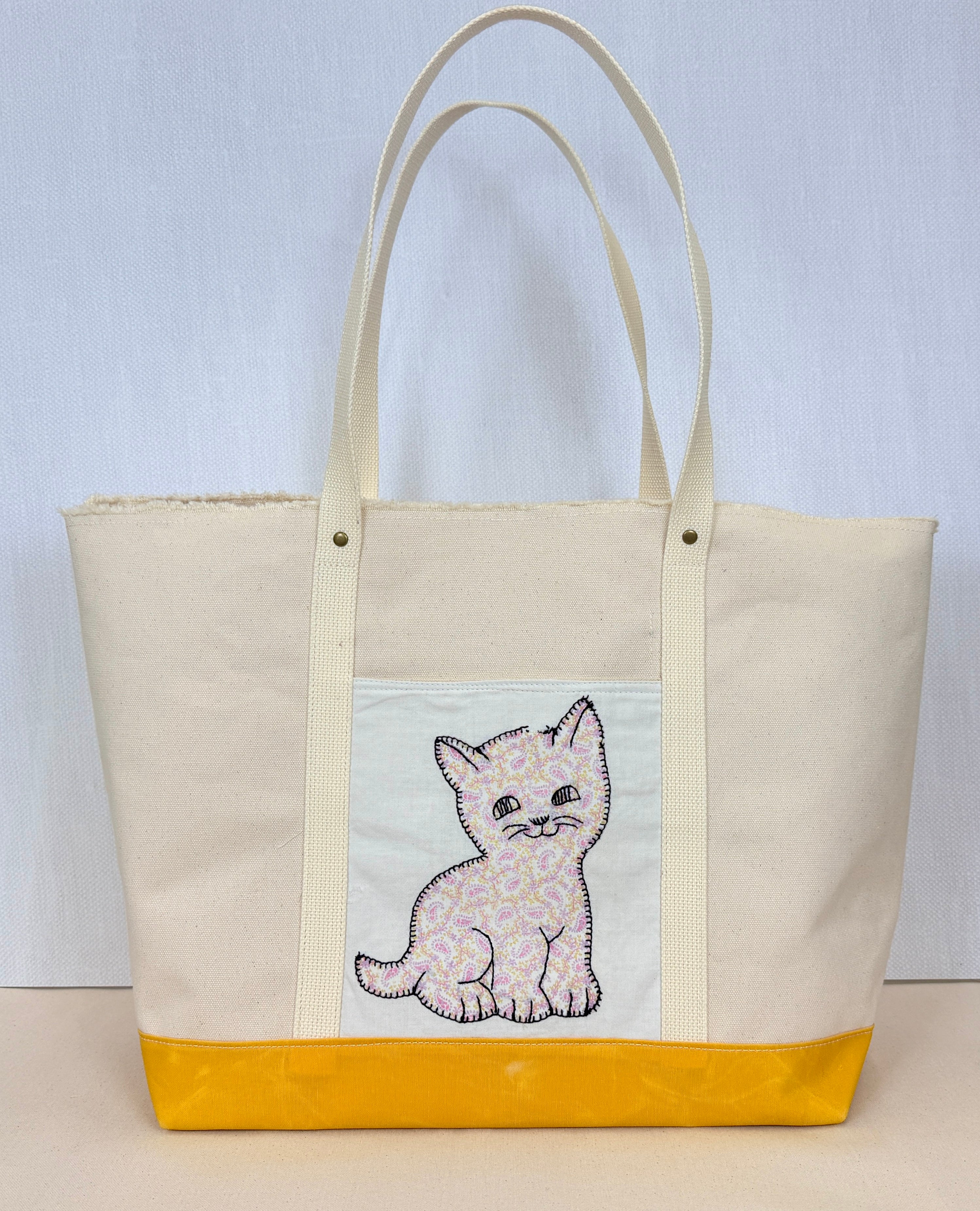 Classic Pocket Tote with Yellow Mustard Canvas (5 Kittens)