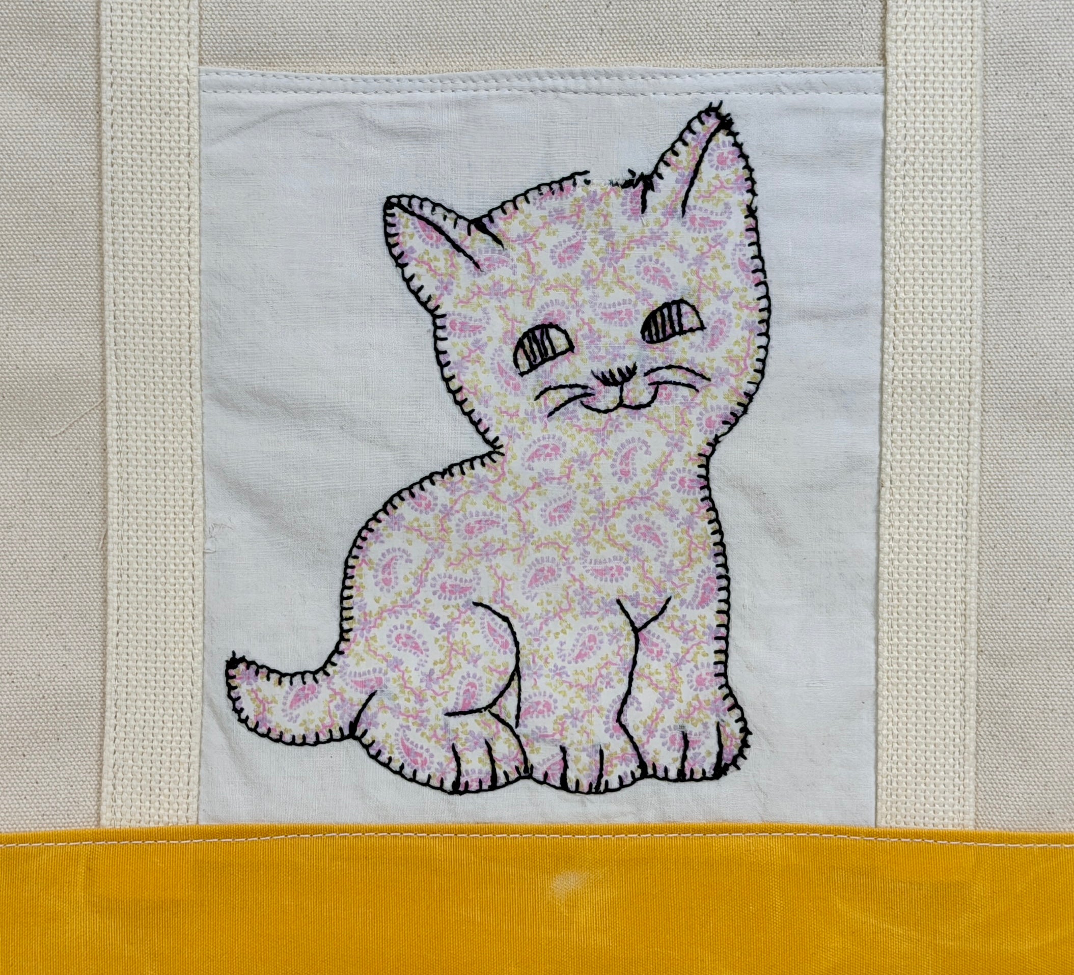 Classic Pocket Tote with Yellow Mustard Canvas (5 Kittens)