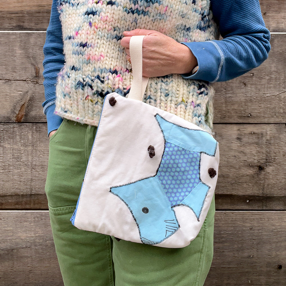 Puppy Wristlet (Light Blue with Blue Floral Sweater)