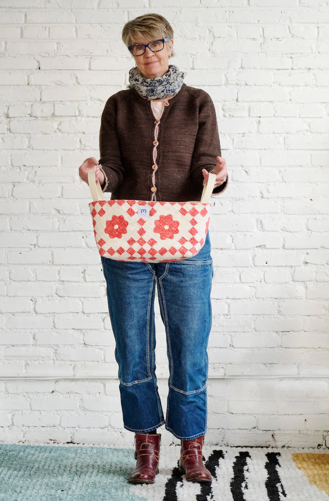 Quilt Basket (Indigo Bowties)