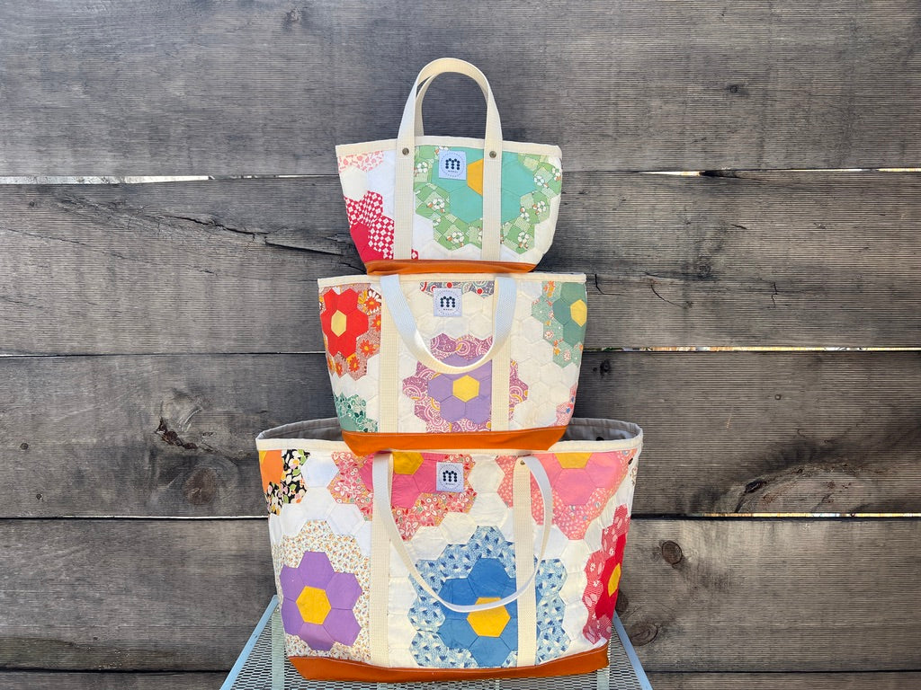 Waxed Canvas Tote Medium (Orange Canvas with Green)