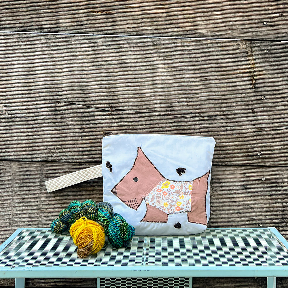 Puppy Wristlet (Light Brown with Yellow Floral Sweater)