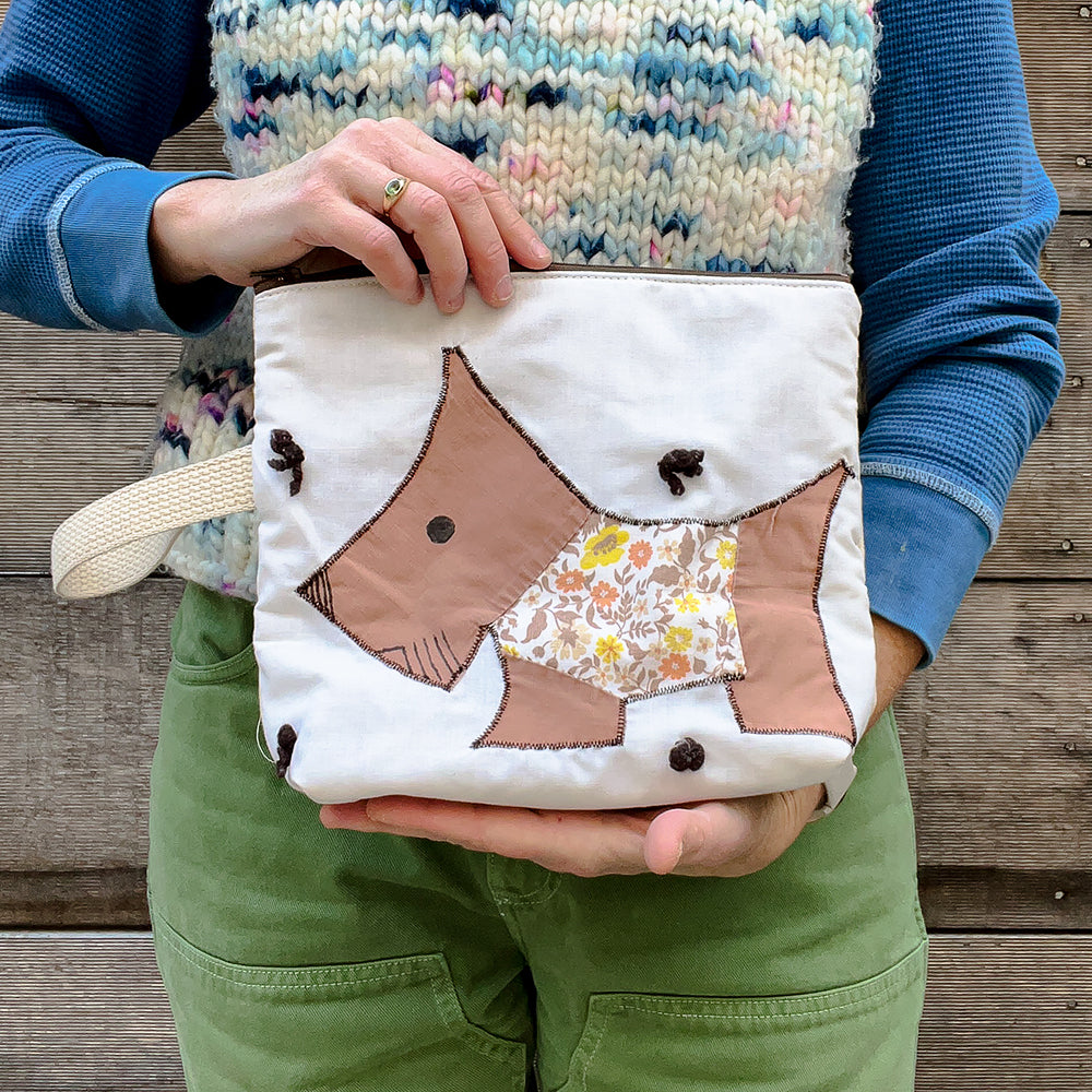 Puppy Wristlet (Light Brown with Yellow Floral Sweater)
