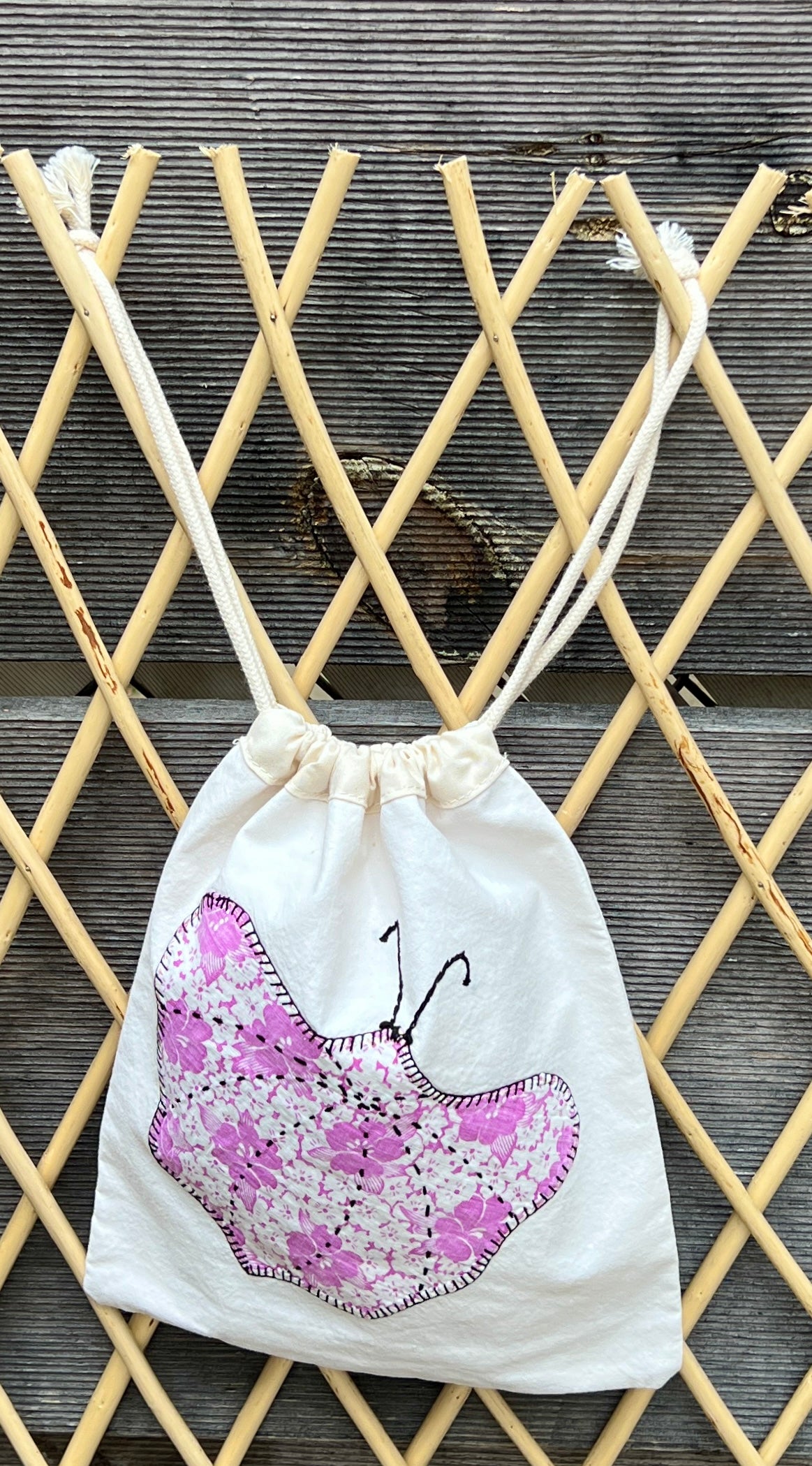 Moth Drawstring Bag (Blue Floral & Lavender)