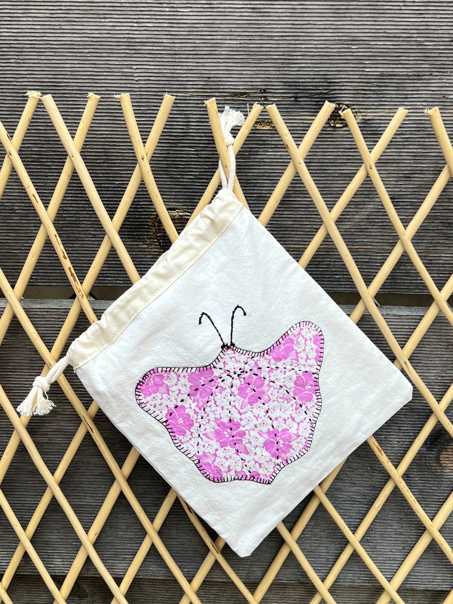 Moth Drawstring Bag (Blue Floral & Lavender)