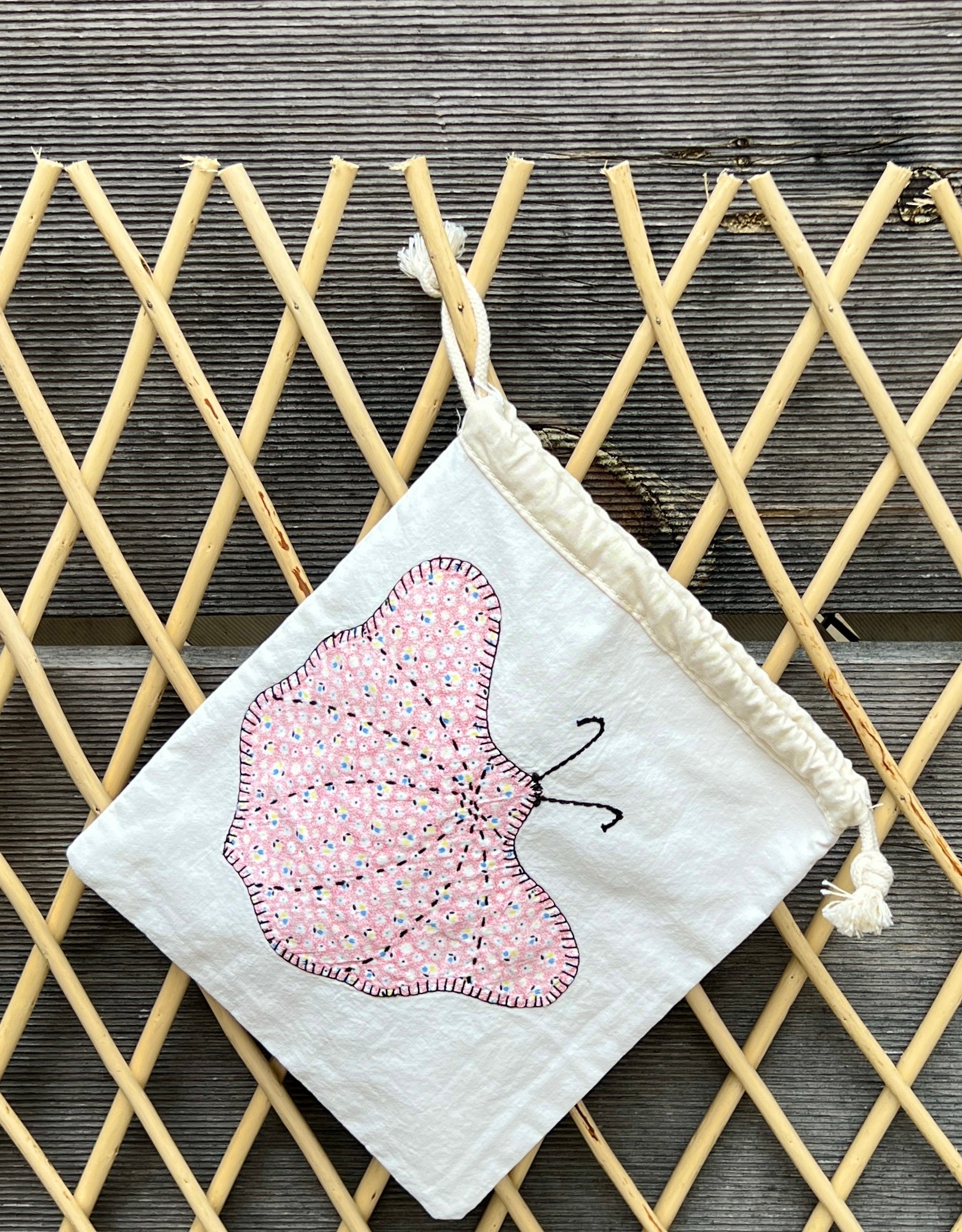 Moth Drawstring Bag (Green & Pink)