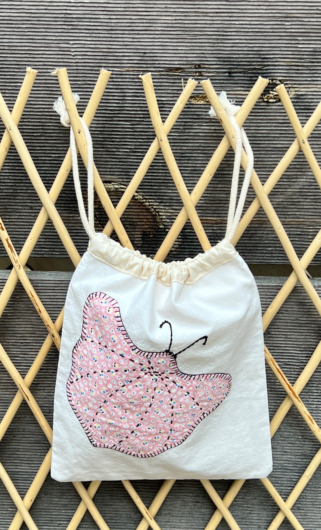 Moth Drawstring Bag (Green & Pink)