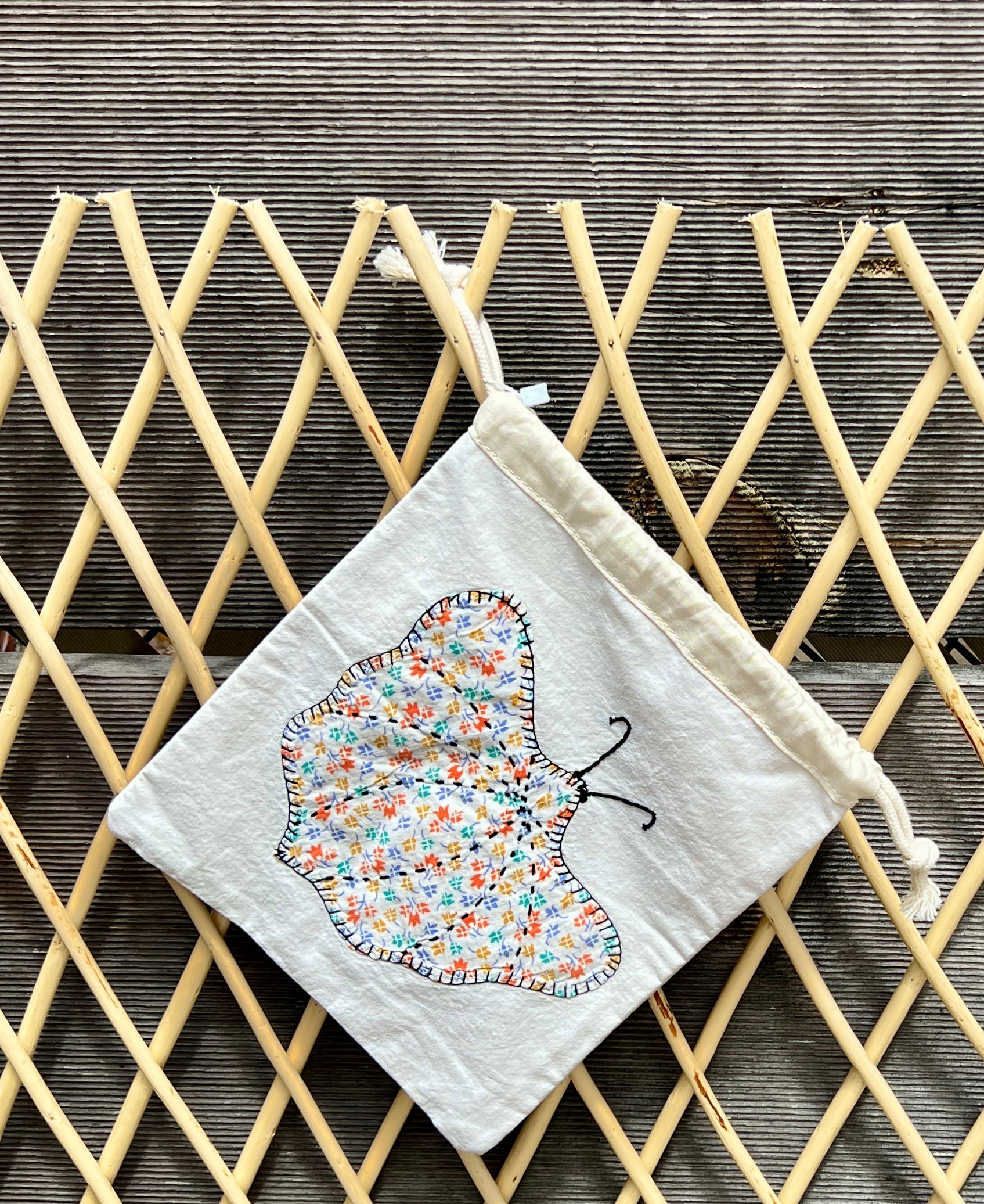 Moth Drawstring Bag (Lt Teal & Orange/Teal Ditsy)