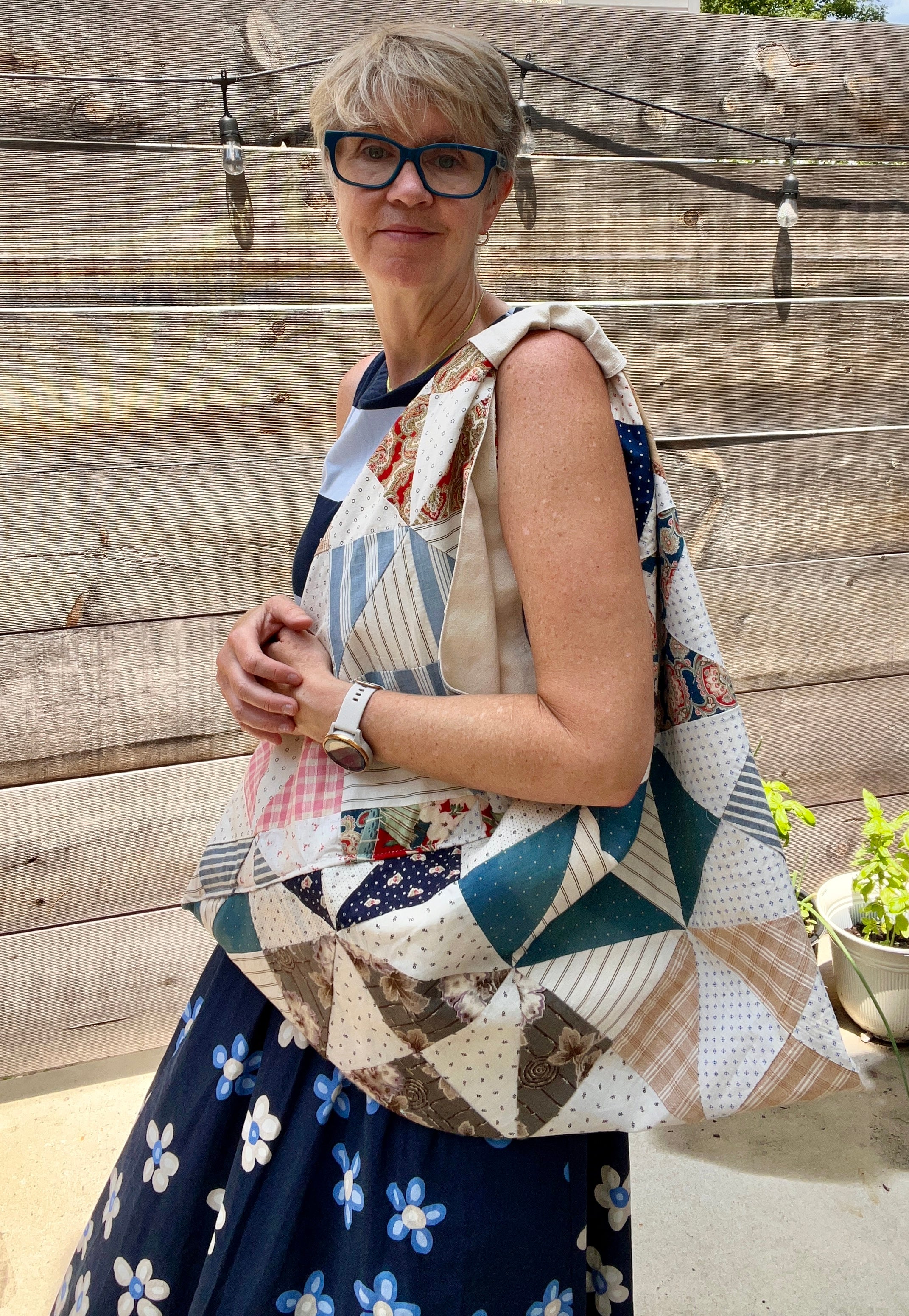 Origami Tote (Indigo & Shirting Pinwheel-natural lining)