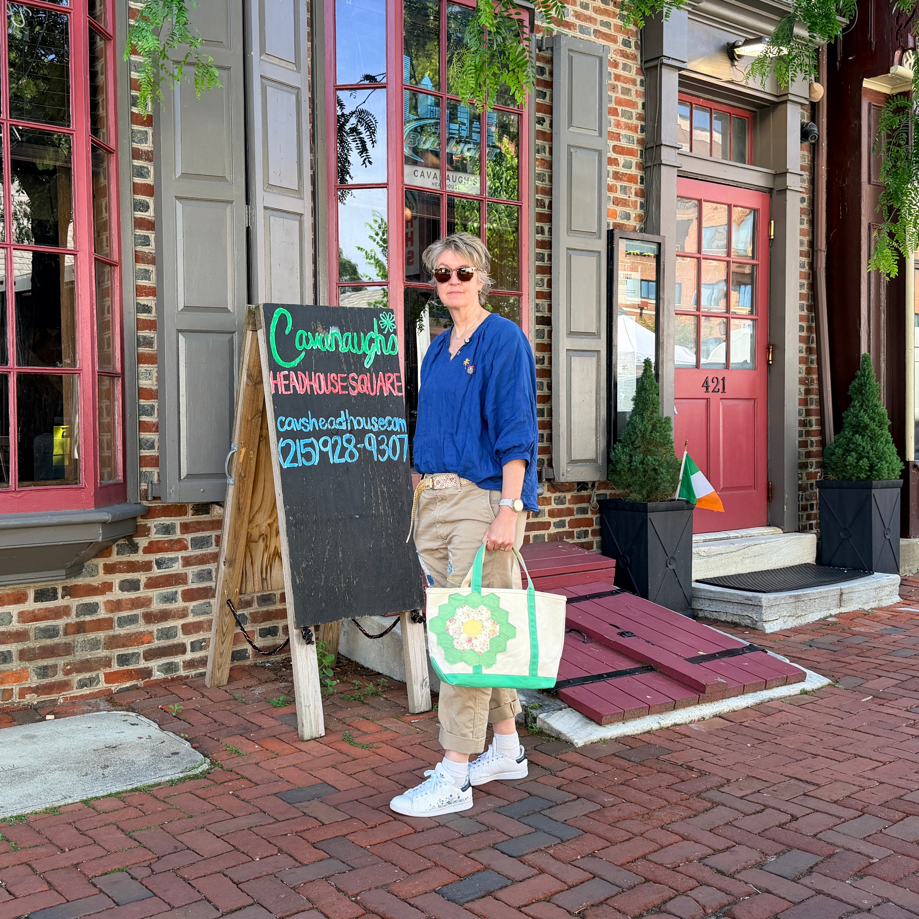 Salvaged Tote Medium (Short Mint Green Handles)