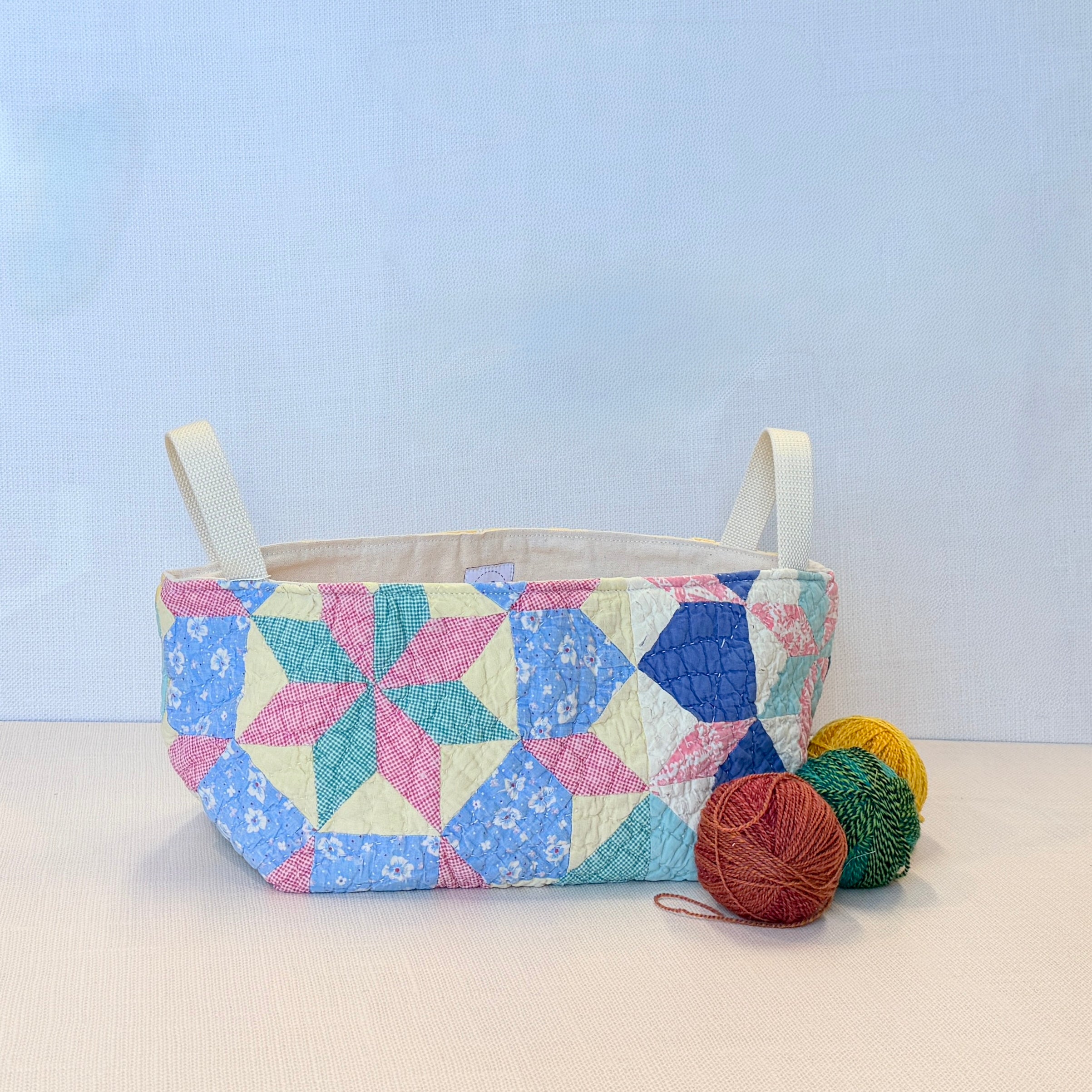 Quilt Basket (Scrappy Teal 8 Point Star)