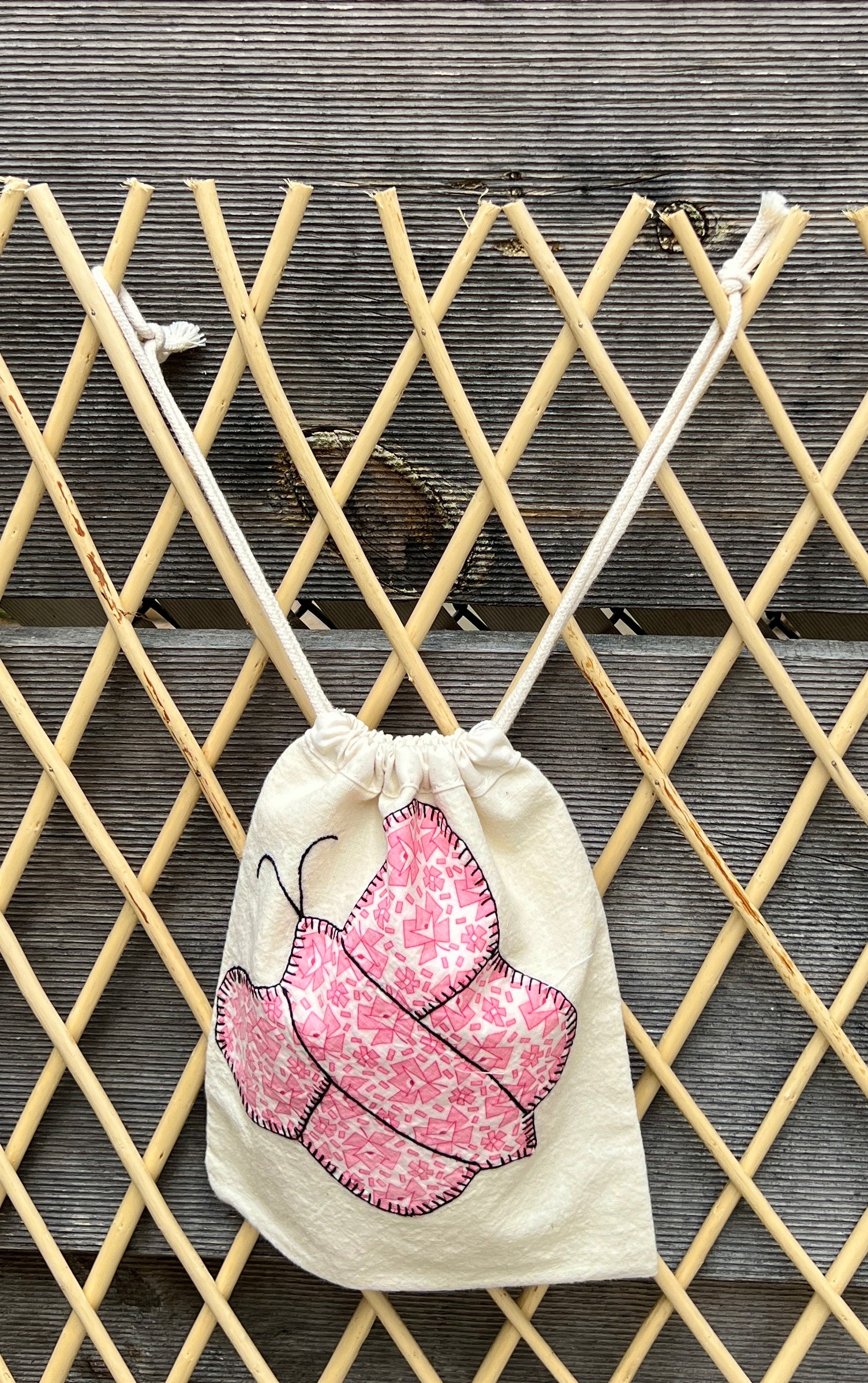 Butterfly Drawstring Bag (Yellow Gingham & Pink)