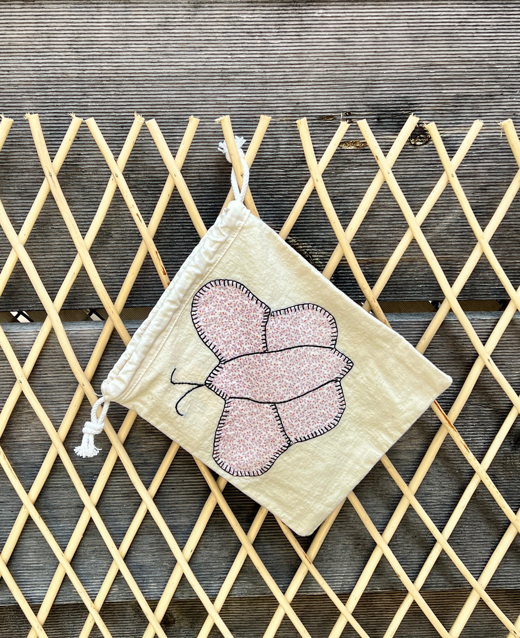 Butterfly Drawstring Bag (Lavender Ditsy & Blue)