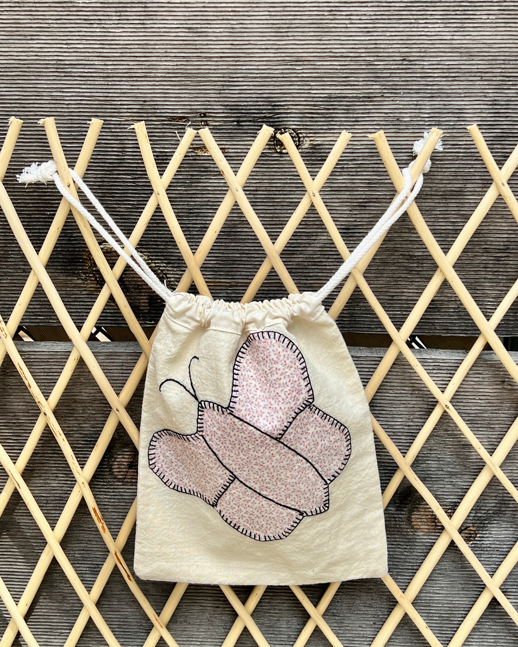 Butterfly Drawstring Bag (Lavender Ditsy & Blue)