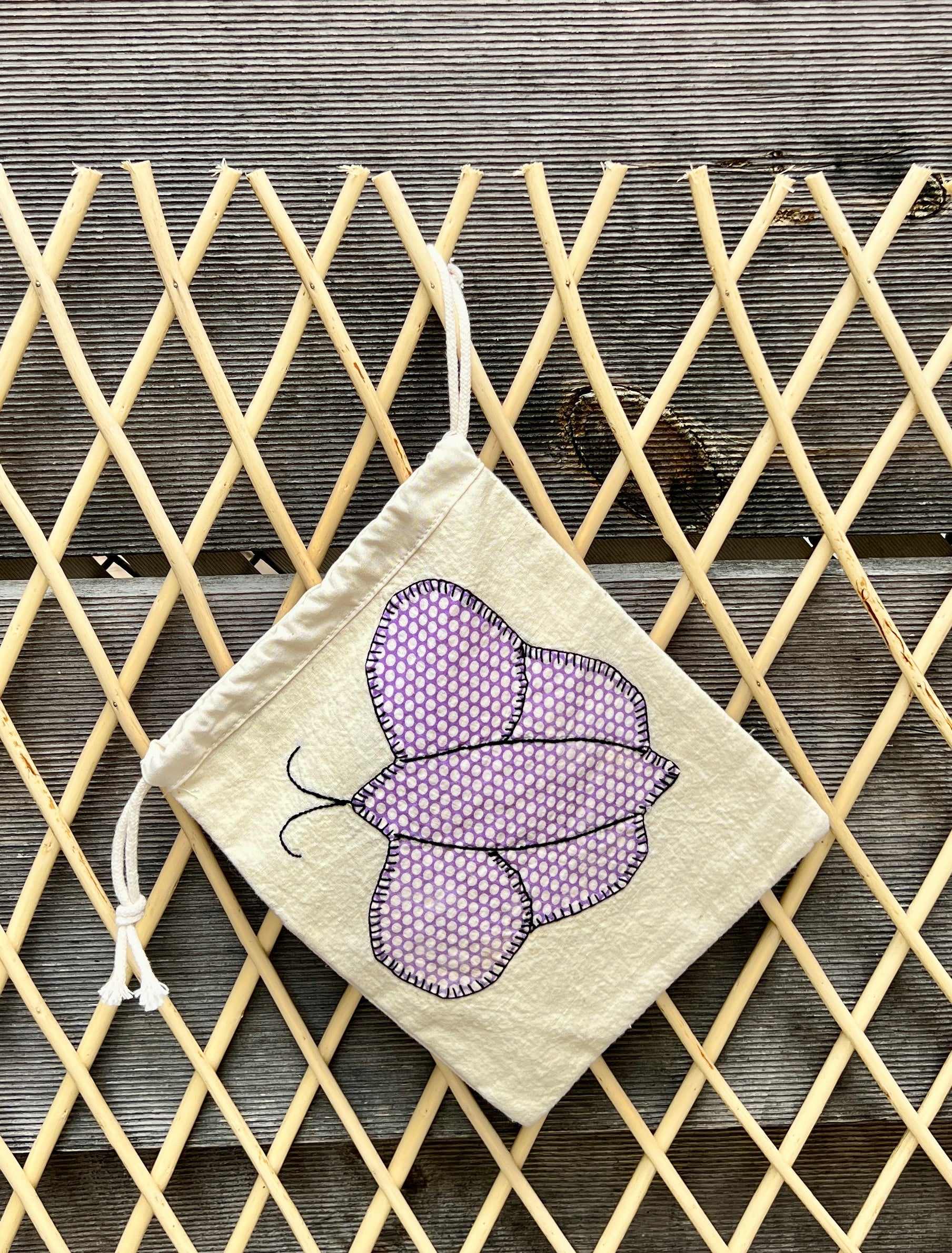 Butterfly Drawstring Bag (Purple Dots & Pink Floral)