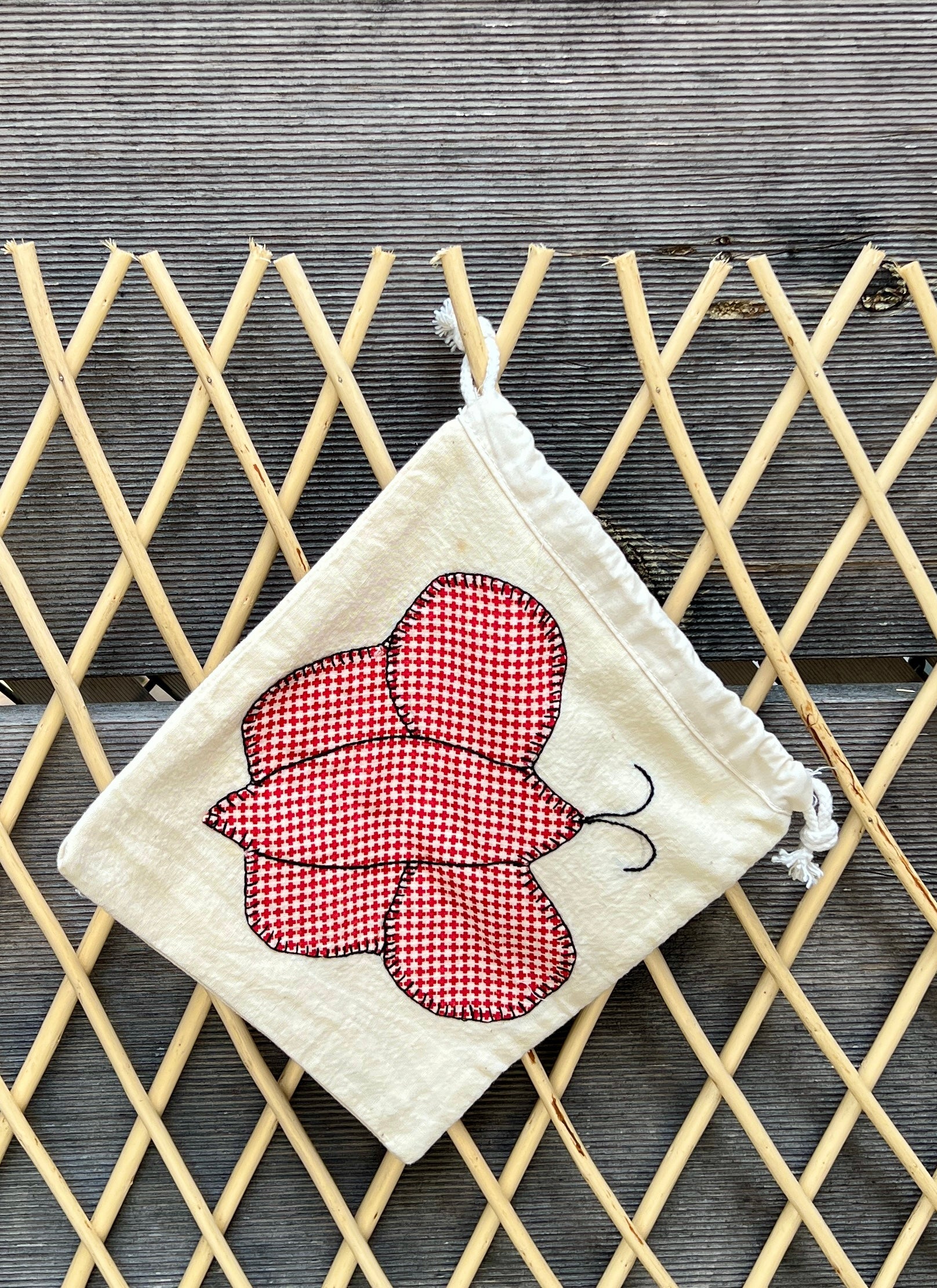 Butterfly Drawstring Bag (Red Check & Blue/Pink Floral)