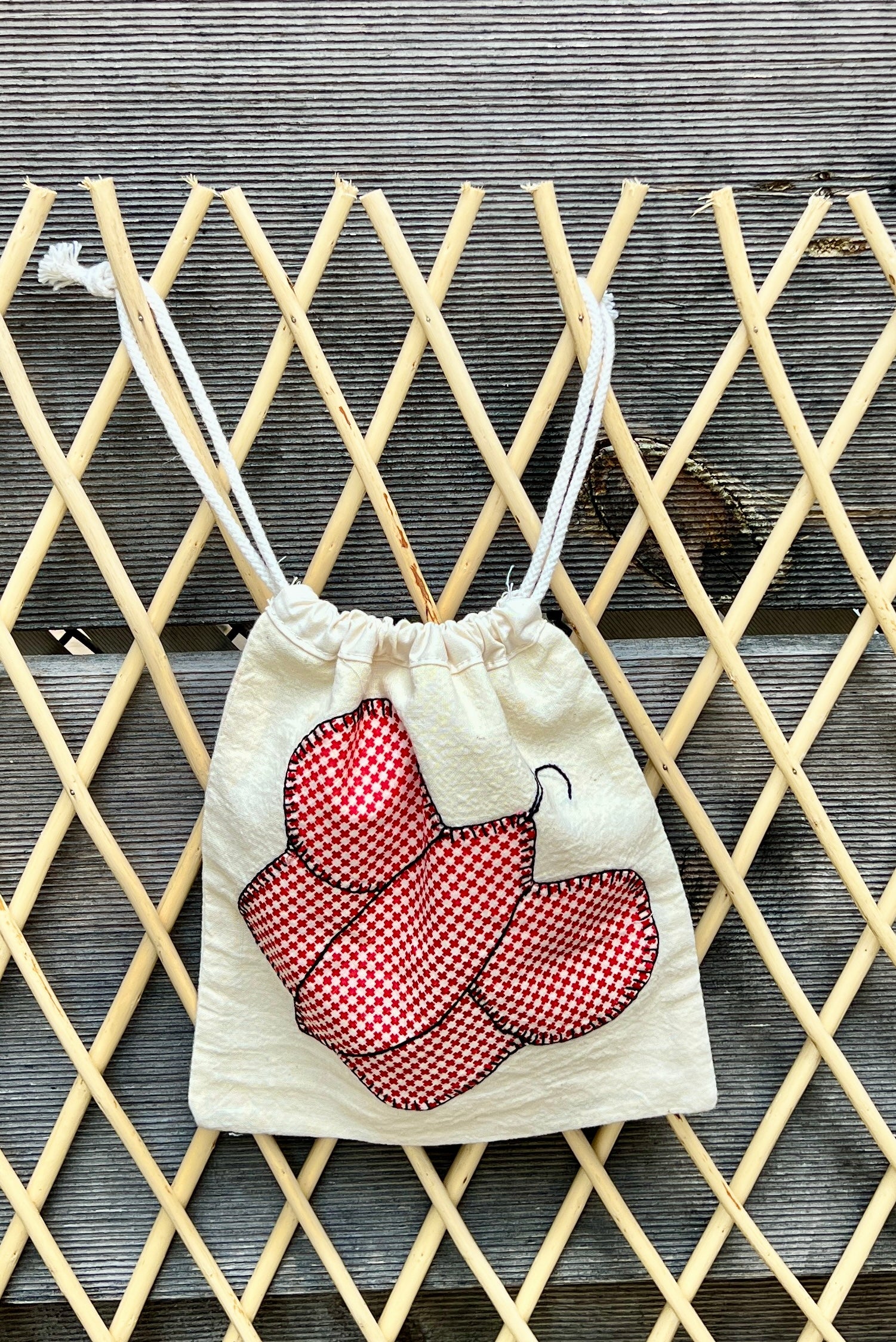 Butterfly Drawstring Bag (Red Check & Blue/Pink Floral)