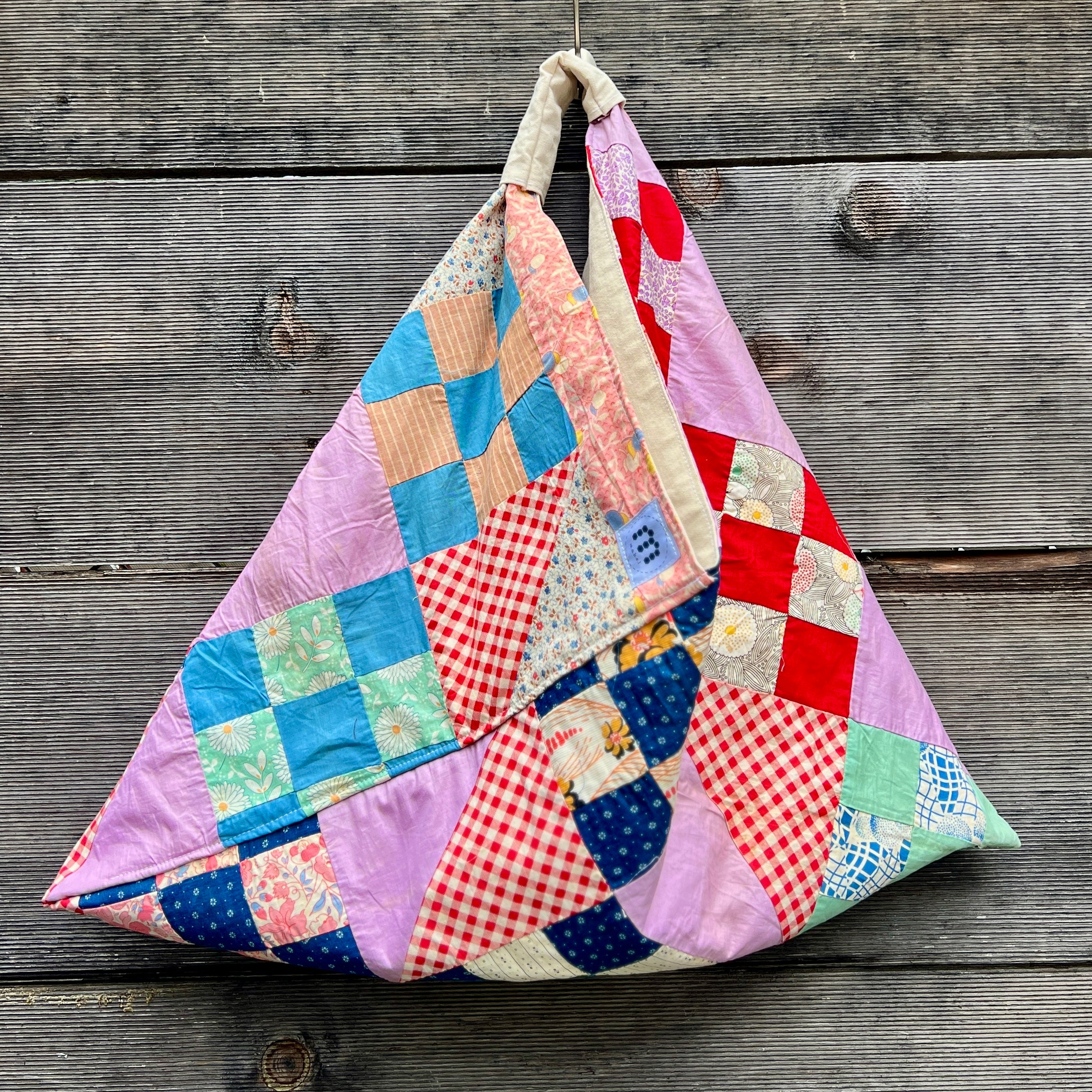 Origami Tote (Lavender Feedsack 9 Patch-natural lining)
