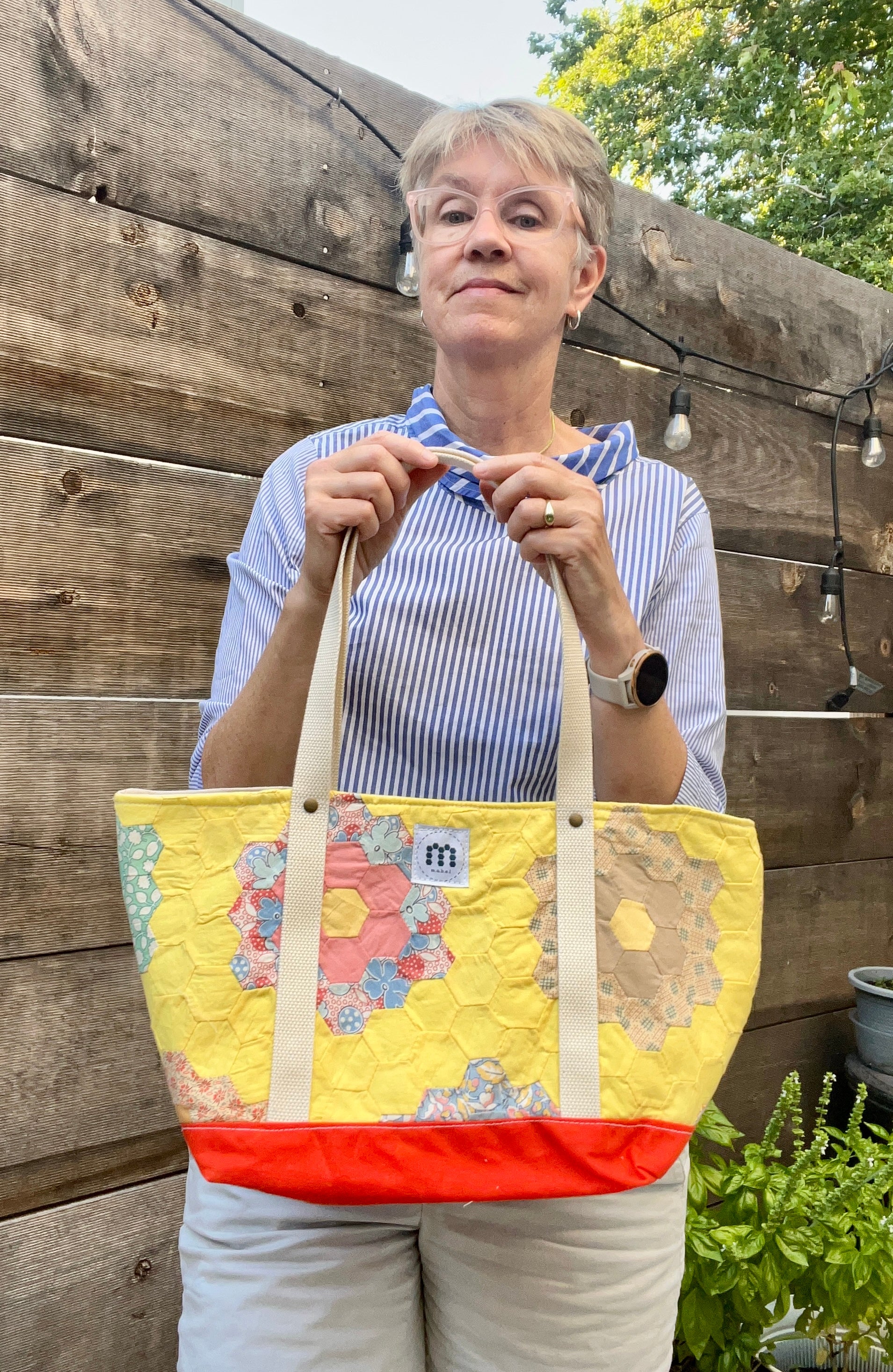 Medium Waxed Canvas Quilt Tote (Yellow with Bright Orange Bottom) #2