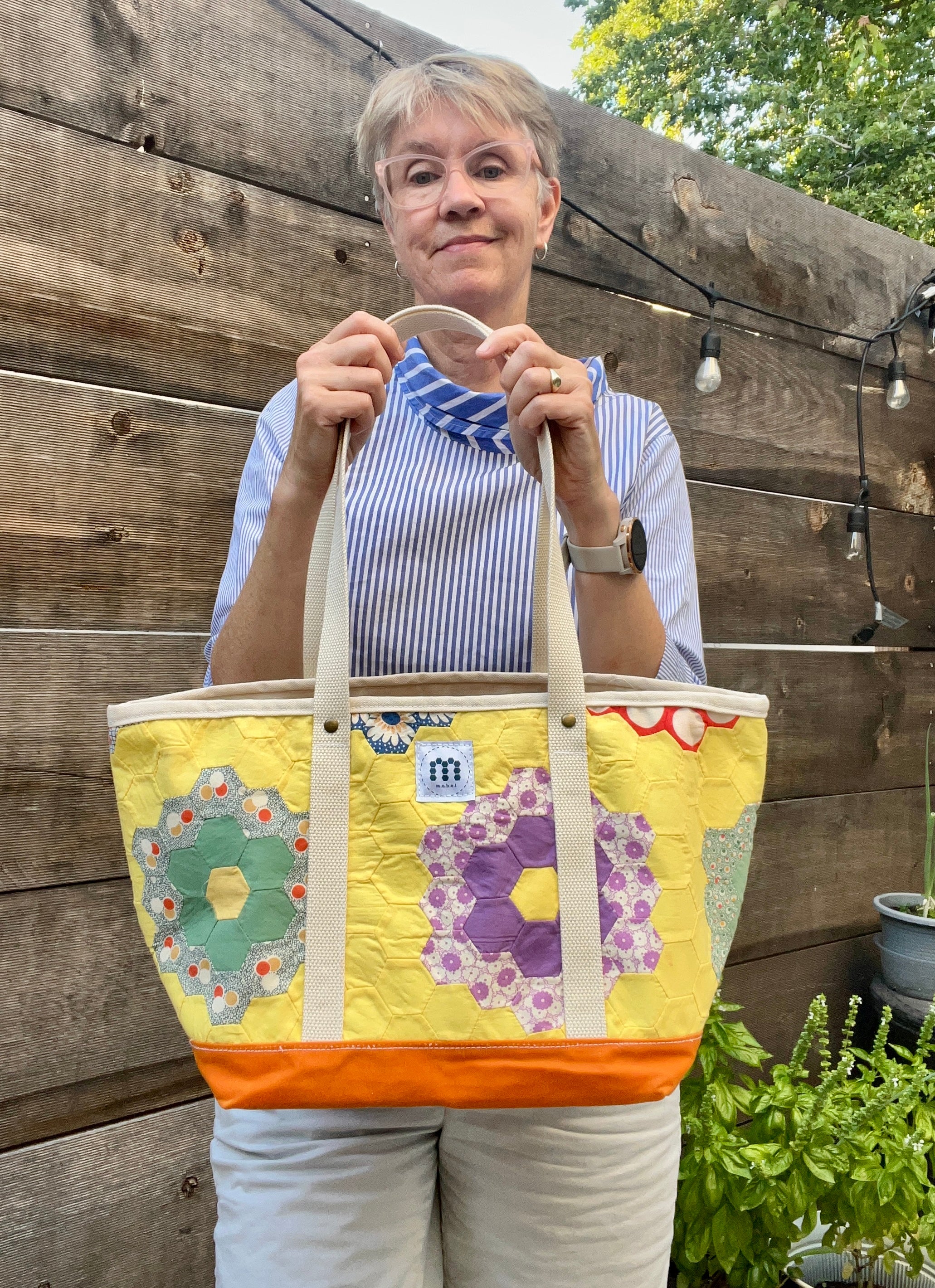 Medium Waxed Canvas Quilt Tote (Yellow with Orange Bottom) #2