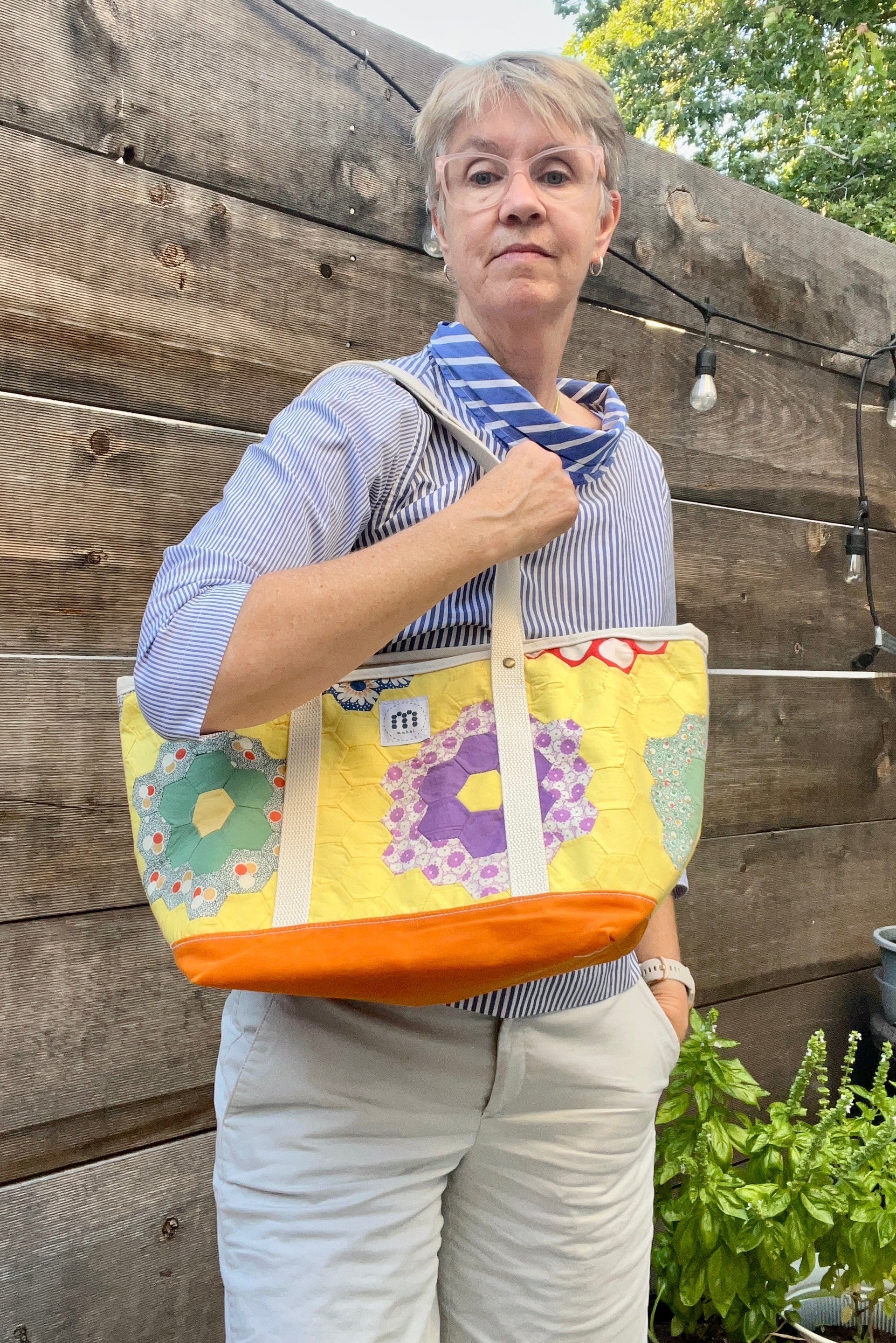 Medium Waxed Canvas Quilt Tote (Yellow with Orange Bottom) #2