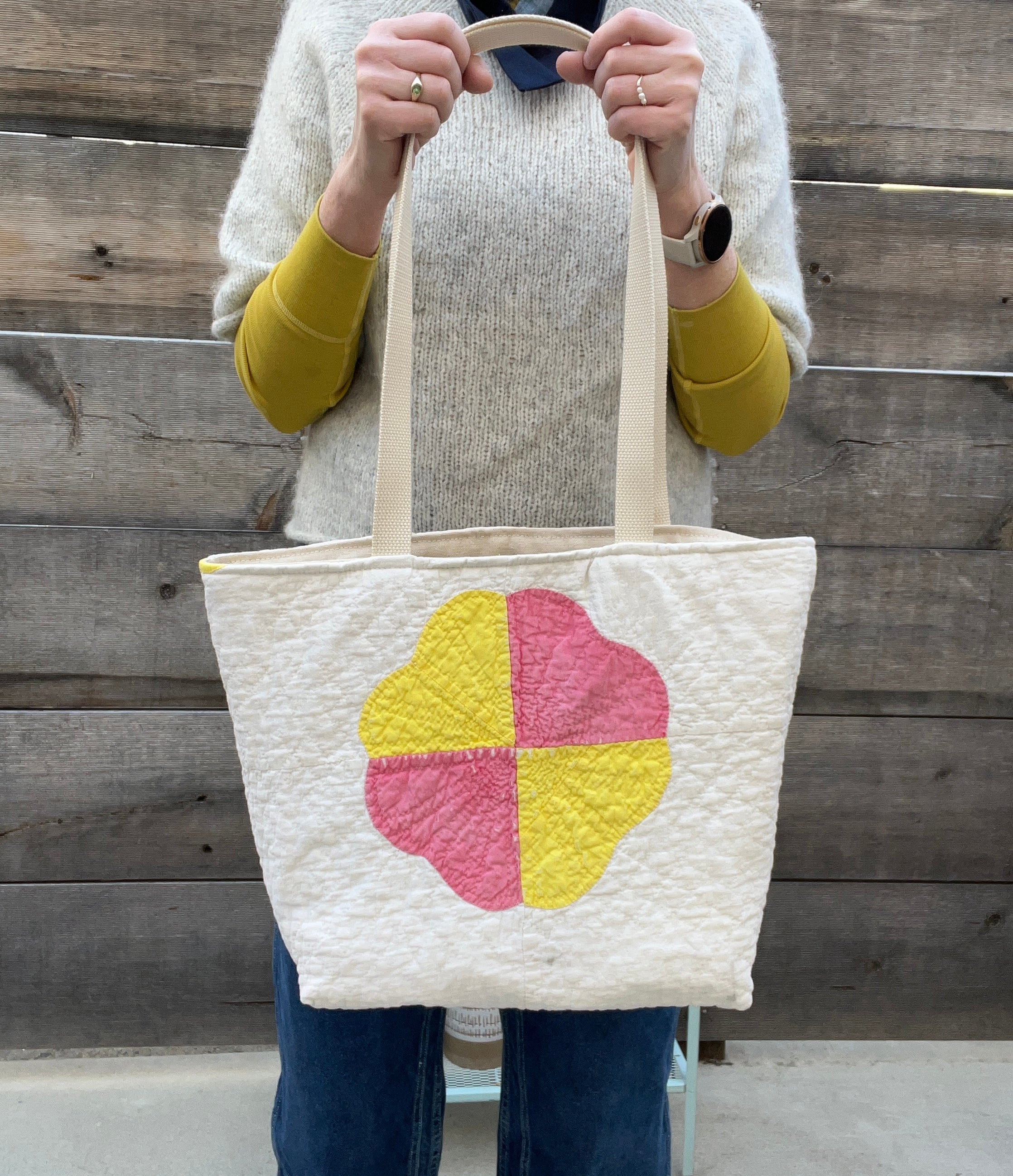 Simple Tote (Pink & Yellow Hearts)