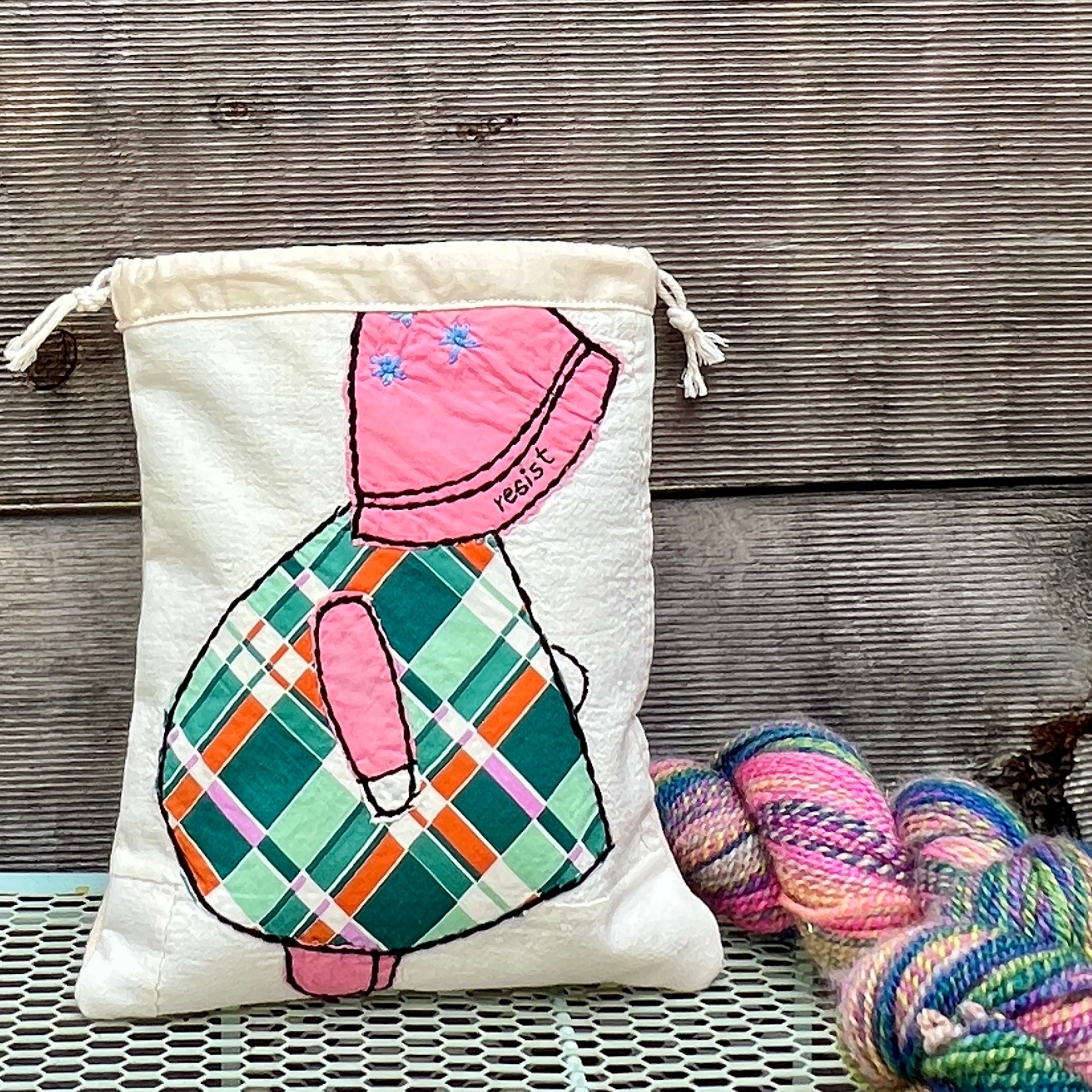 Sunbonnet Sue Resist (Green & Orange Plaid)