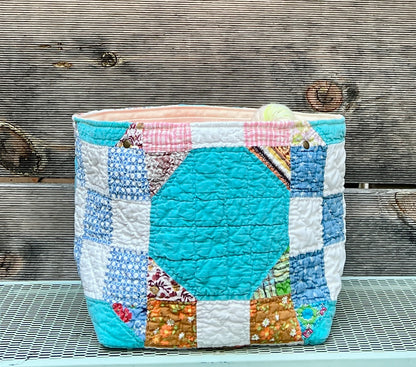 Quilt Bin (Turquoise 9 Patch)