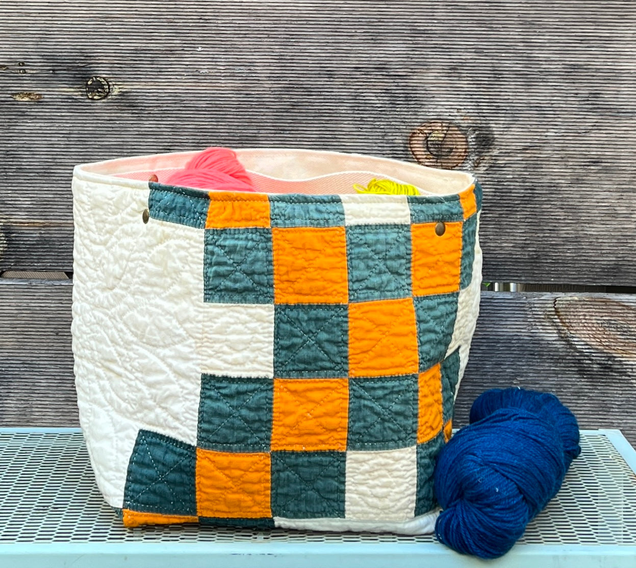 Quilt Bin (Orange & Teal Irish Chain)