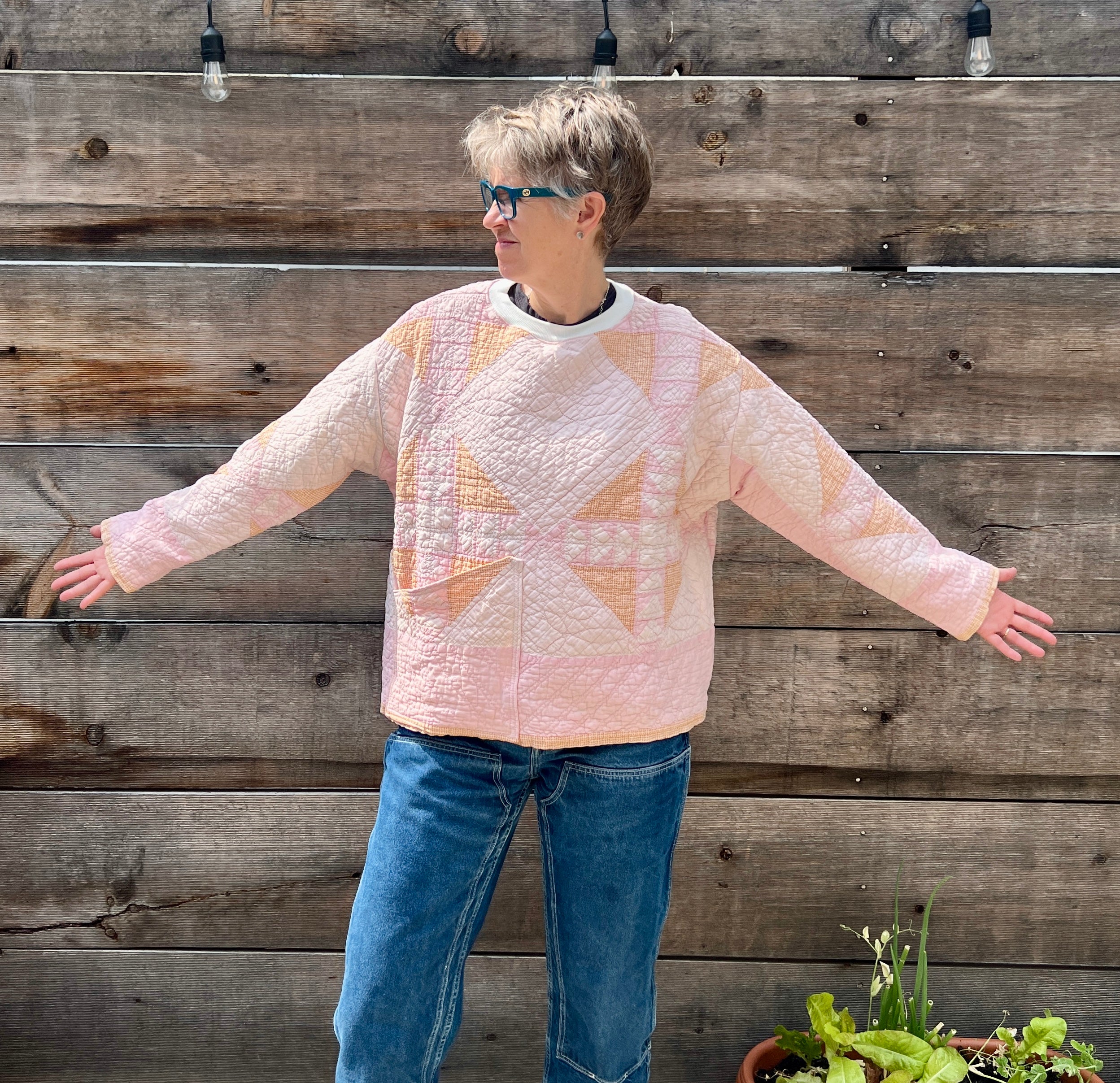 Popover (Pink & Orange Gingham Flying Geese)