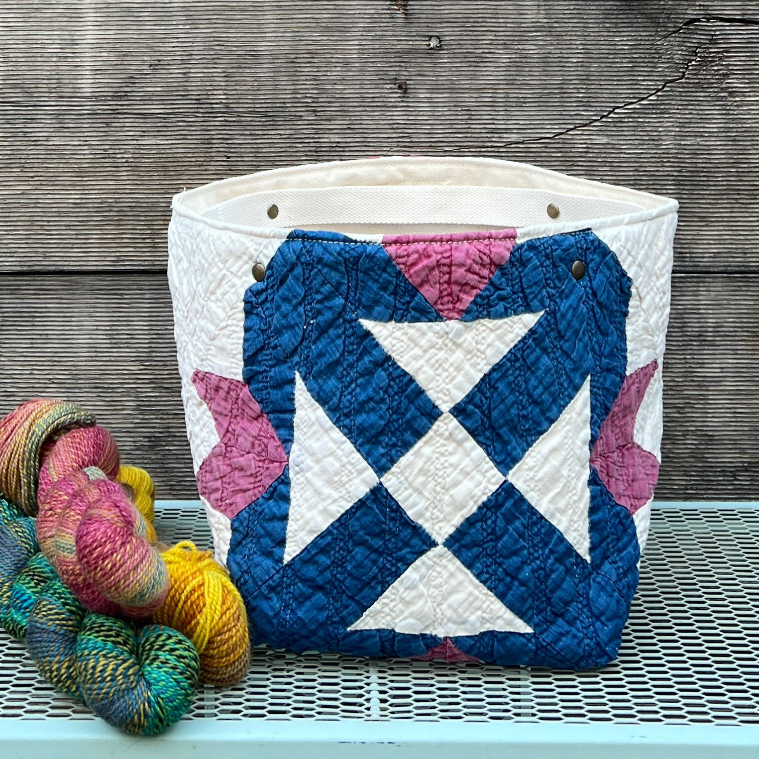 Quilt Bin (Indigo & Cranberry Churn Dash)