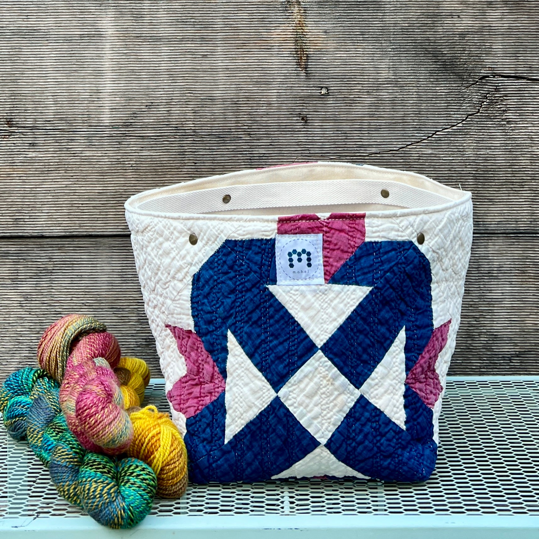 Quilt Bin (Indigo & Cranberry Churn Dash)