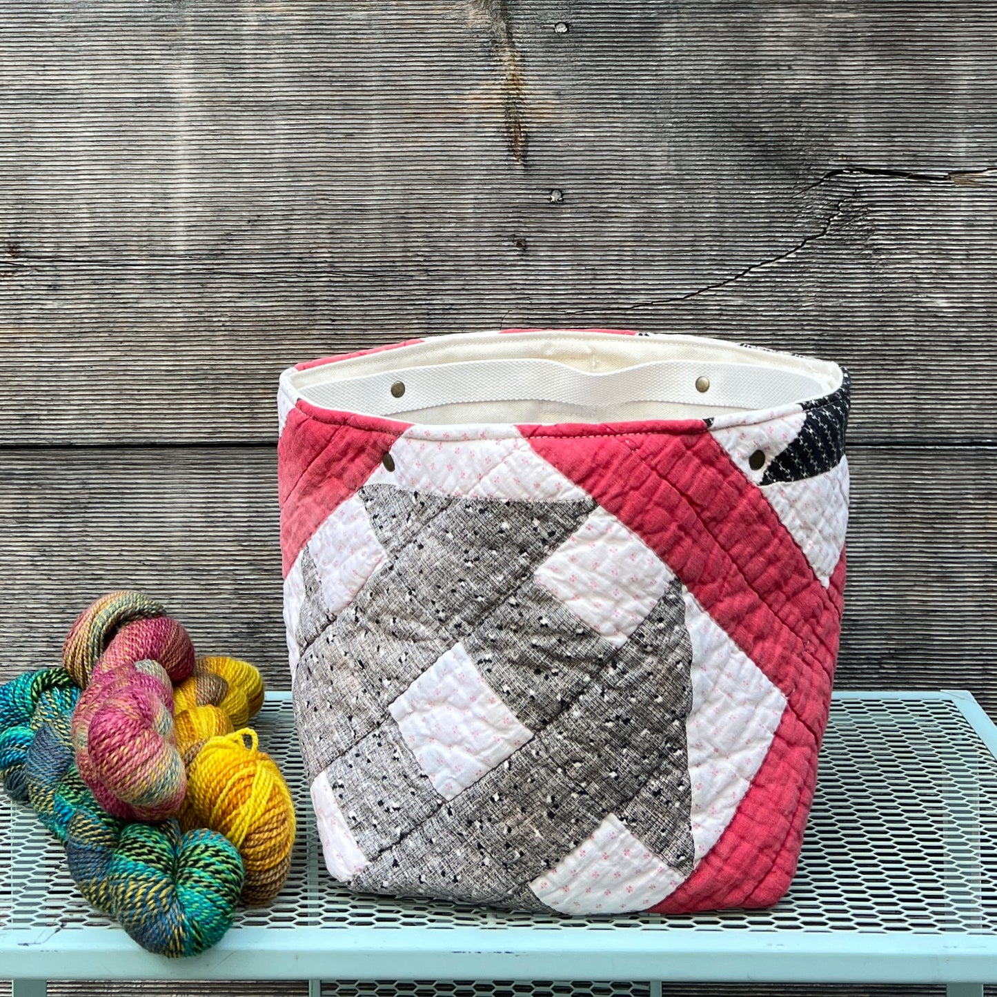 Quilt Bin (Red Sashed Churn Dash)