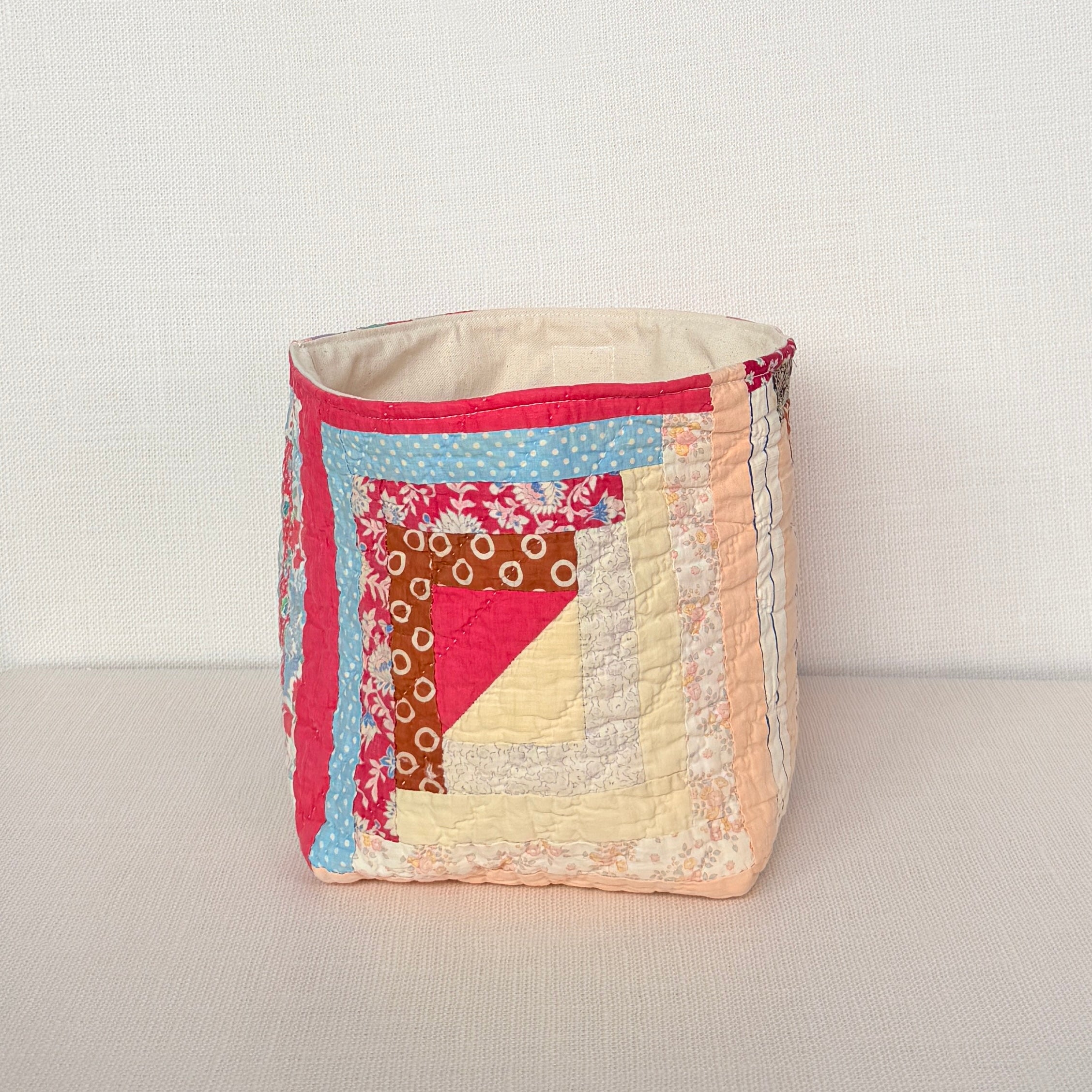Quilt Bin (Red & Yellow Log Cabin)