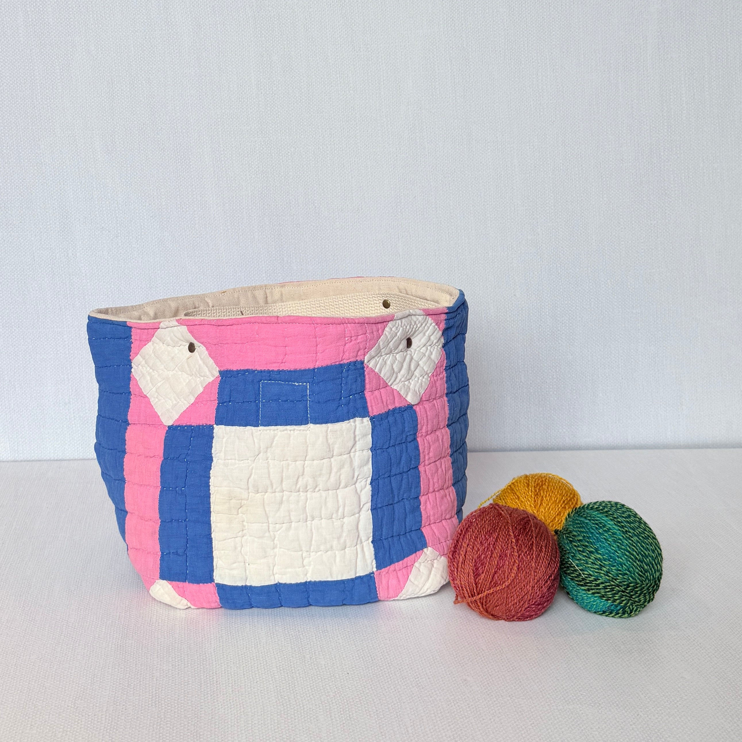 Quilt Bin (Pink & Blue Square in a Square)