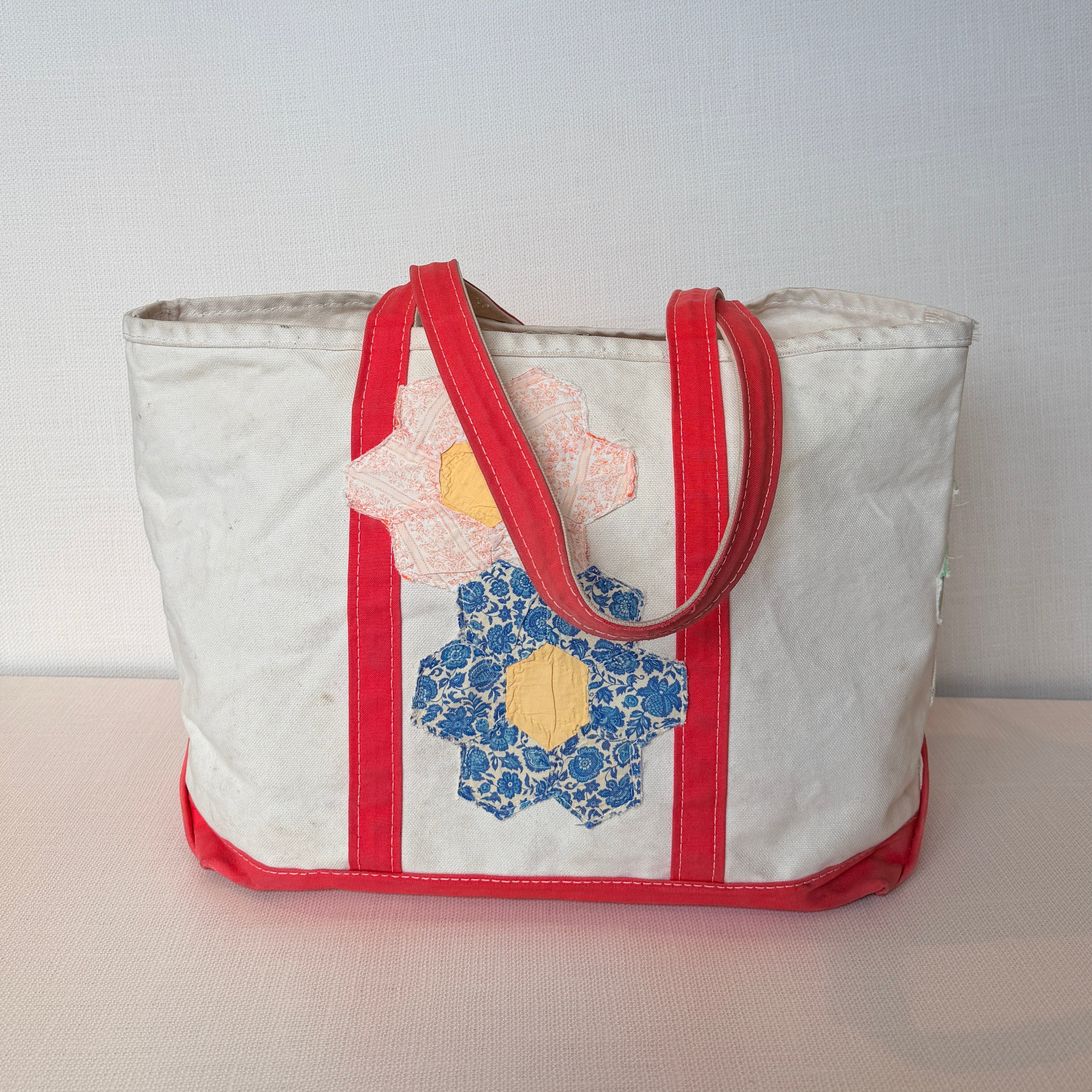 Salvaged Tote Large (Long Coral-Red Handles)
