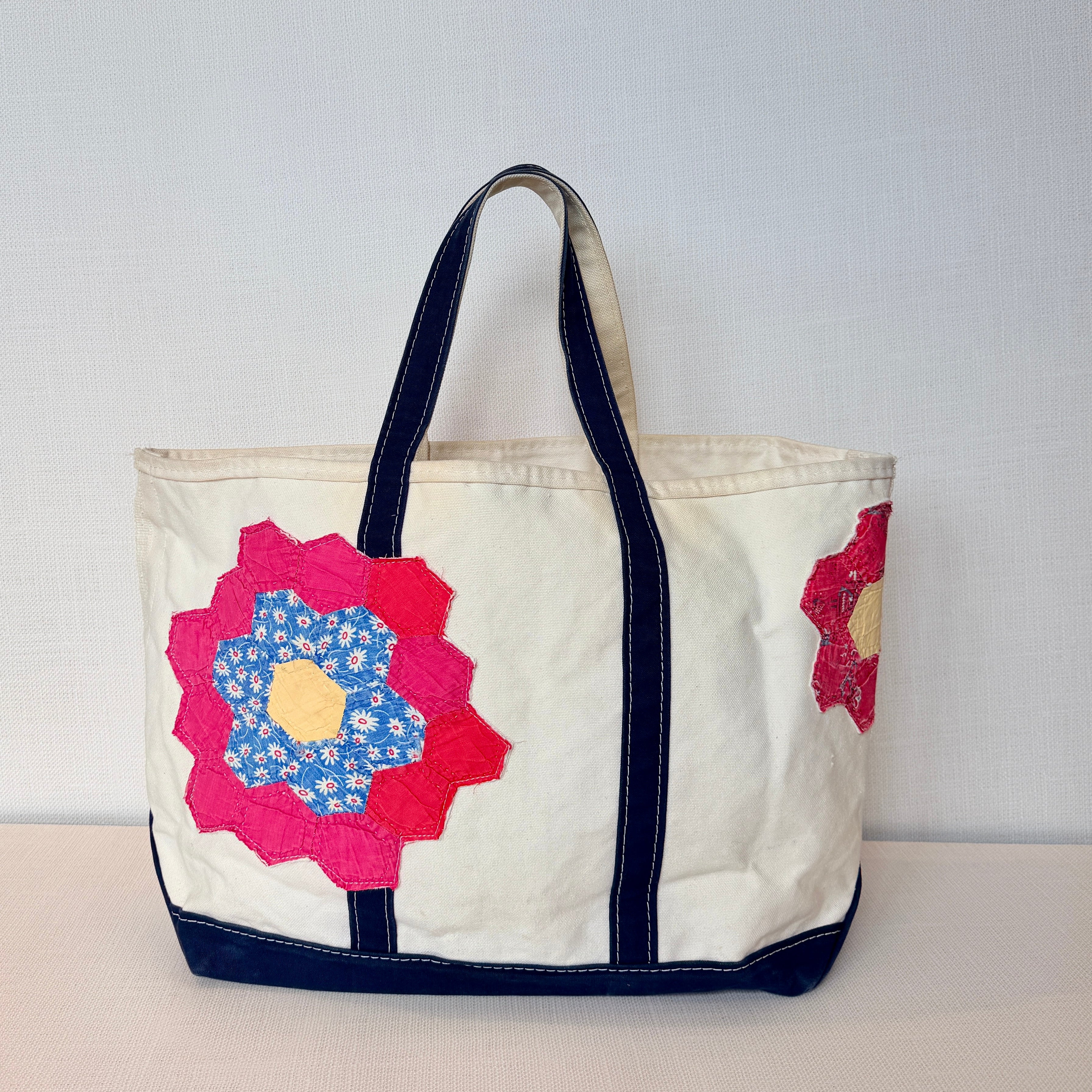 Salvaged Tote Large (Long Navy Handles)