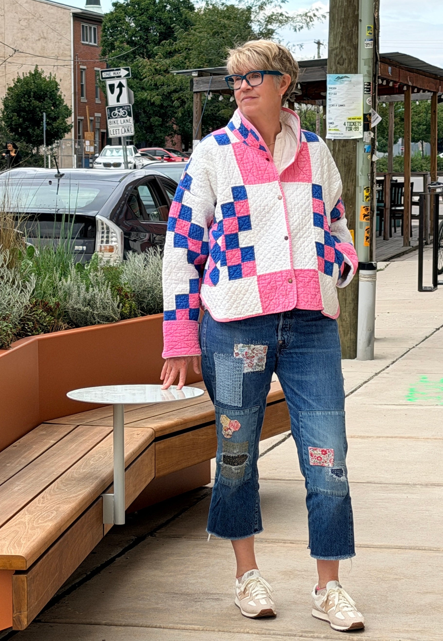 Stadium Jacket (M/L) (Pink & Blue Irish Chain)