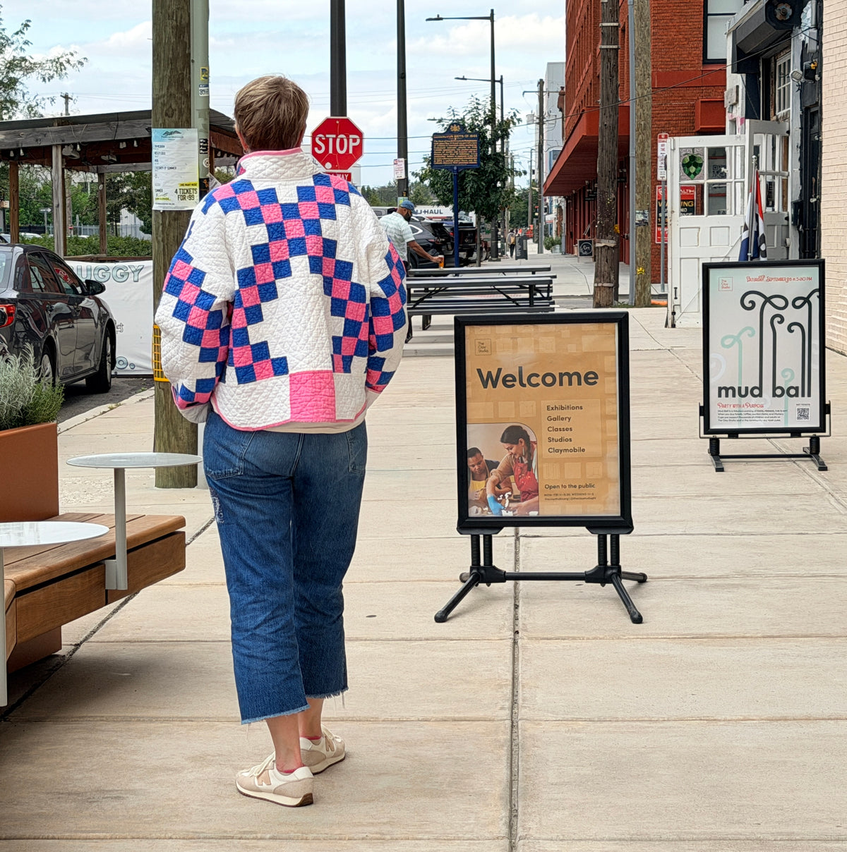 Stadium Jacket (M/L) (Pink & Blue Irish Chain)