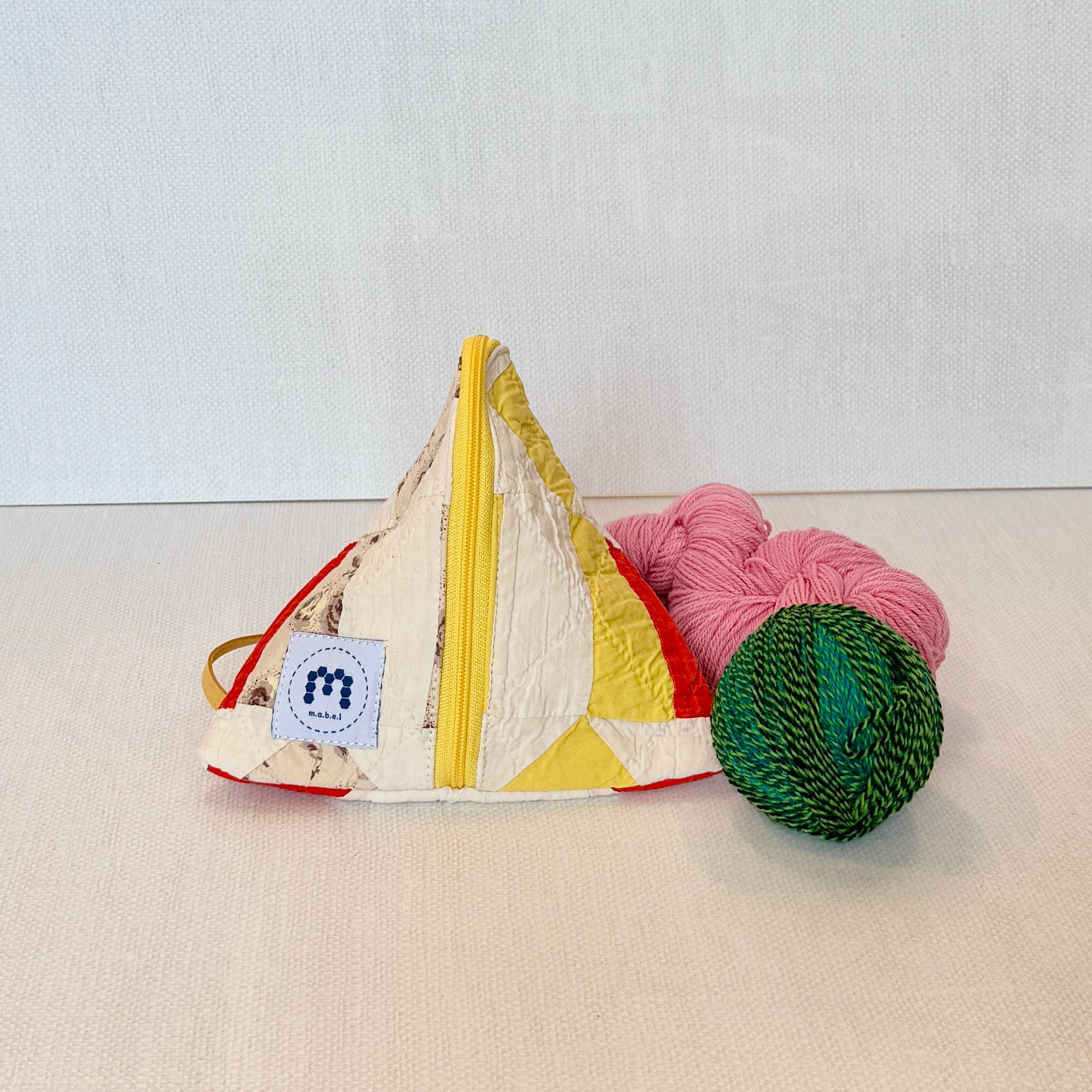 Triangle Zip Pouch  (Bright Yellow & Red Wagon Wheel)
