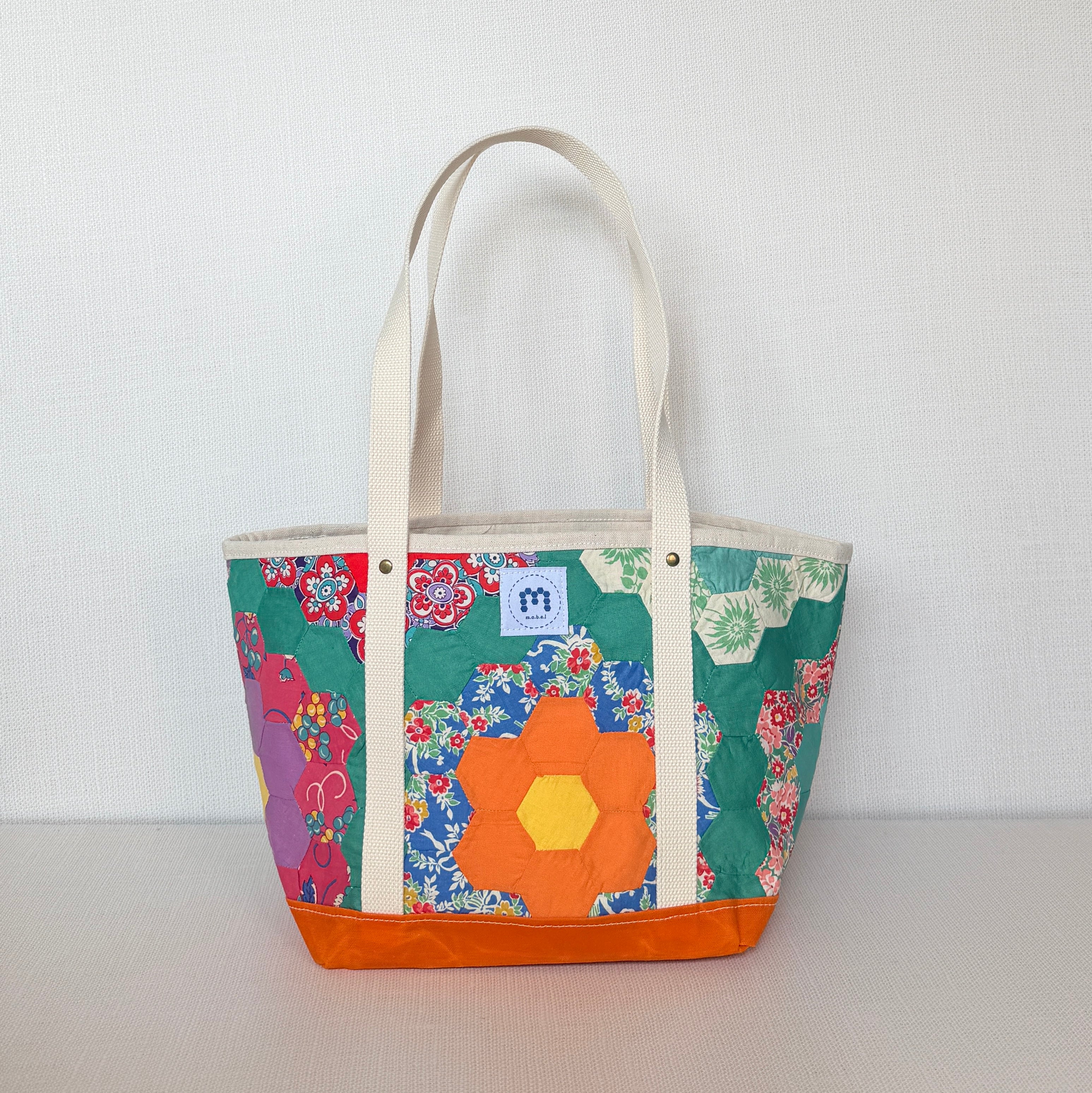 Waxed Canvas Tote Medium (Orange Canvas with Green)