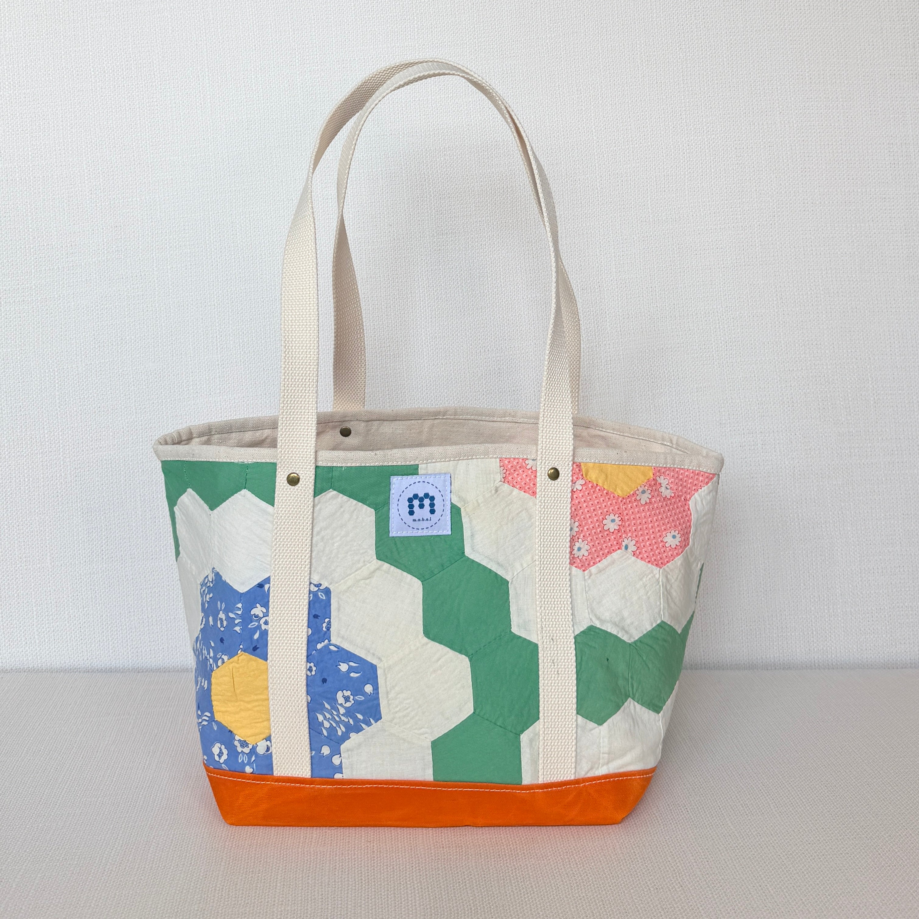 Waxed Canvas Tote Medium (Orange Canvas with Pink Flowers)