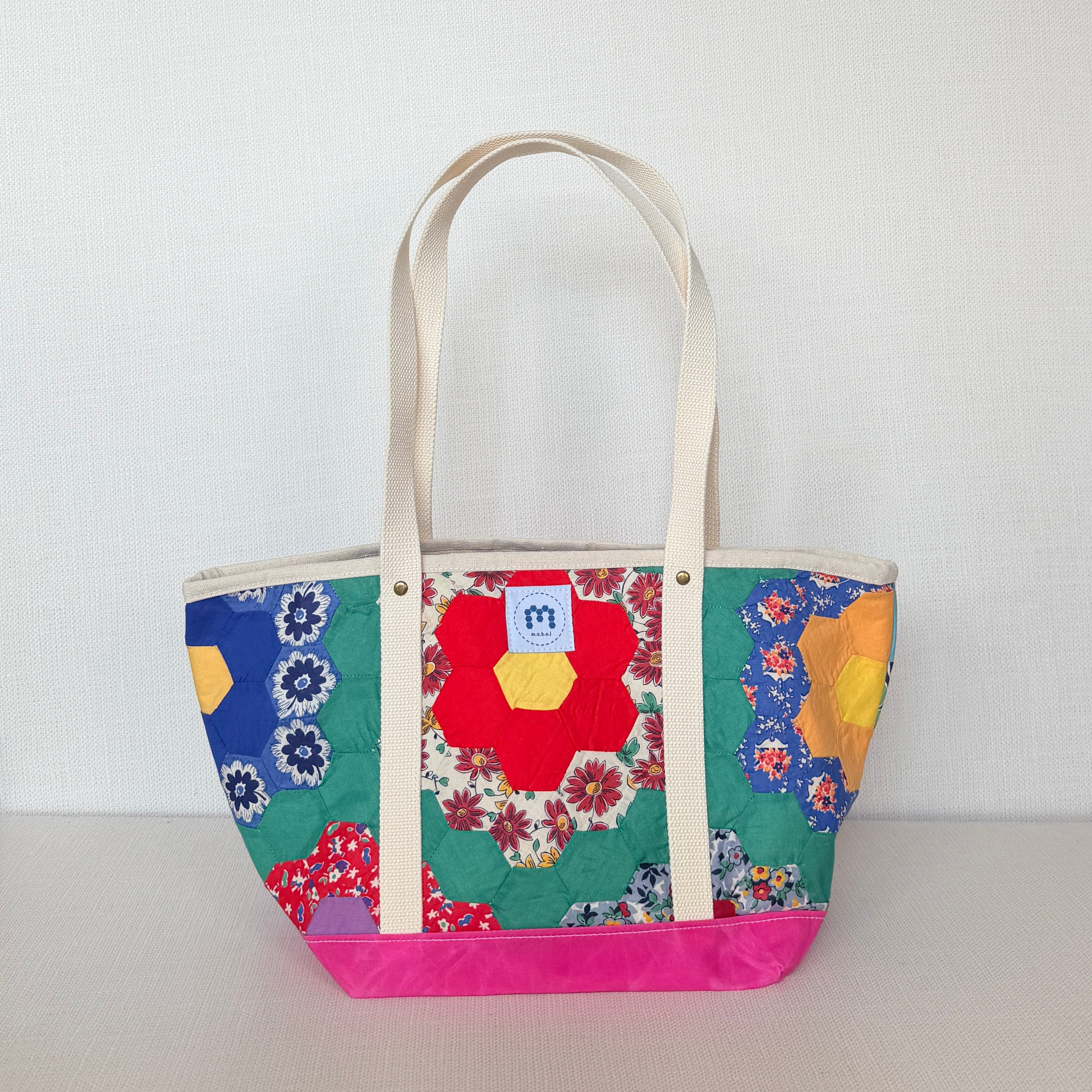 Waxed Canvas Tote Medium (Pink Canvas with Green)