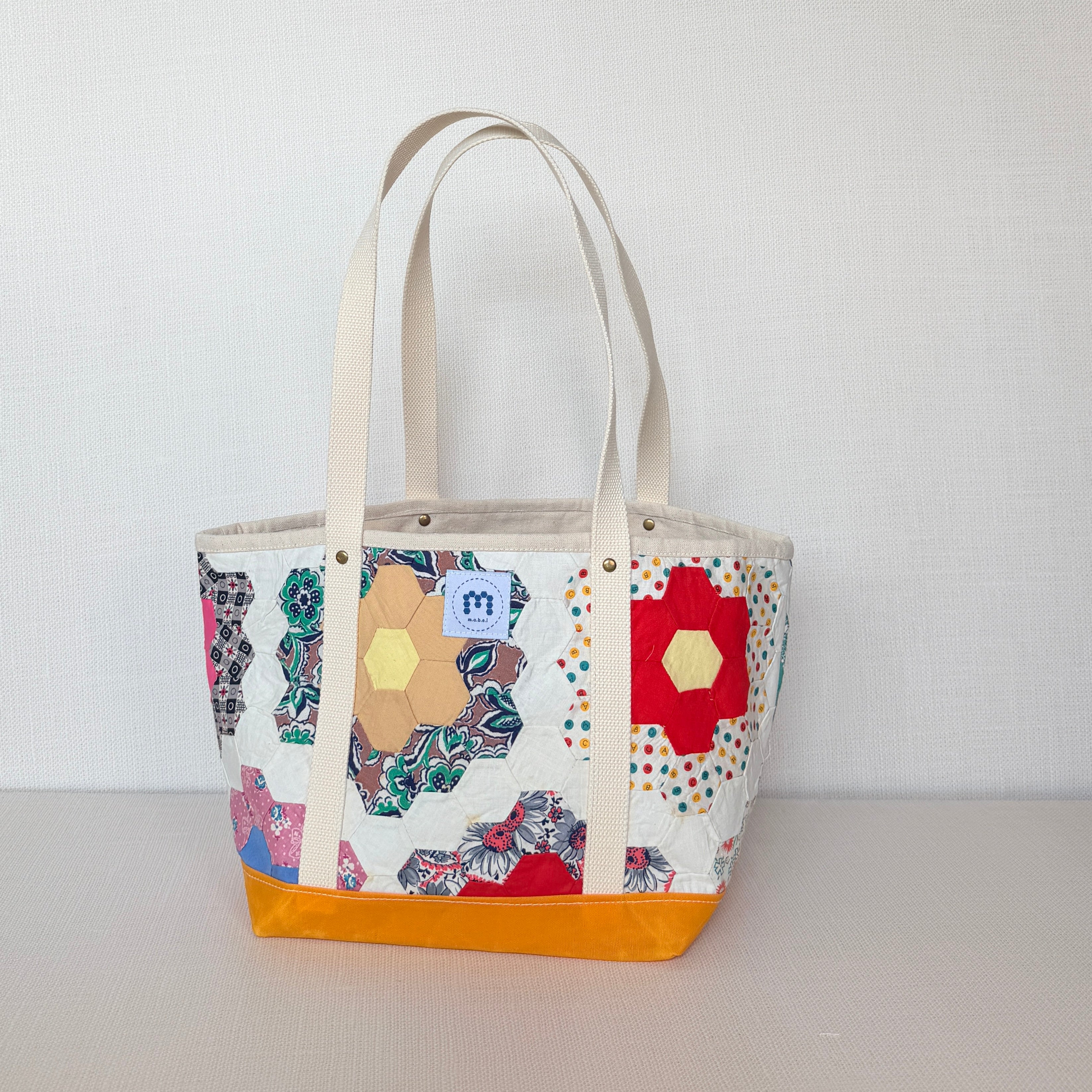 Waxed Canvas Tote Medium (Yellow Canvas with Purple Flowers)