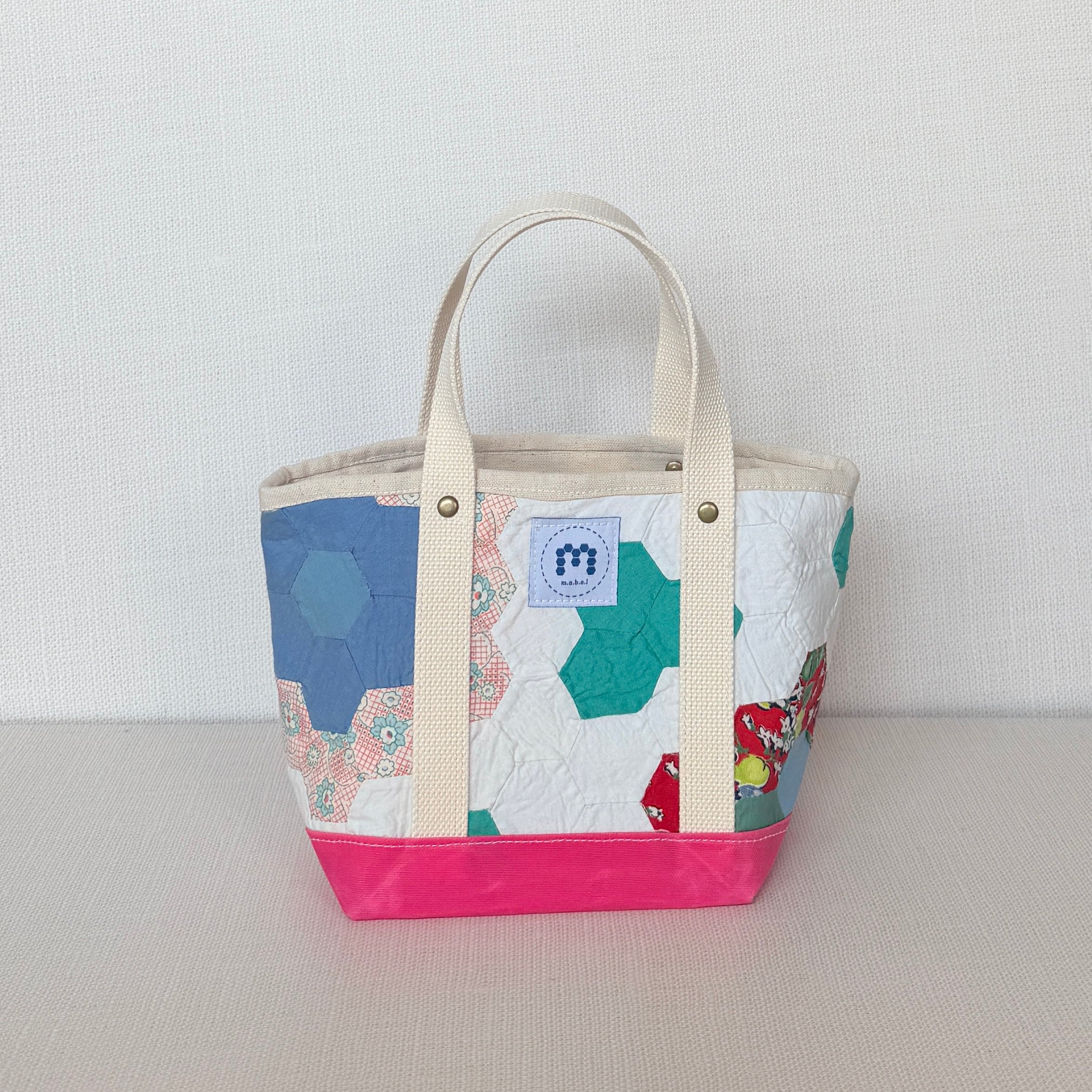 Waxed Canvas Tote-Small (Pink Canvas with Blue)