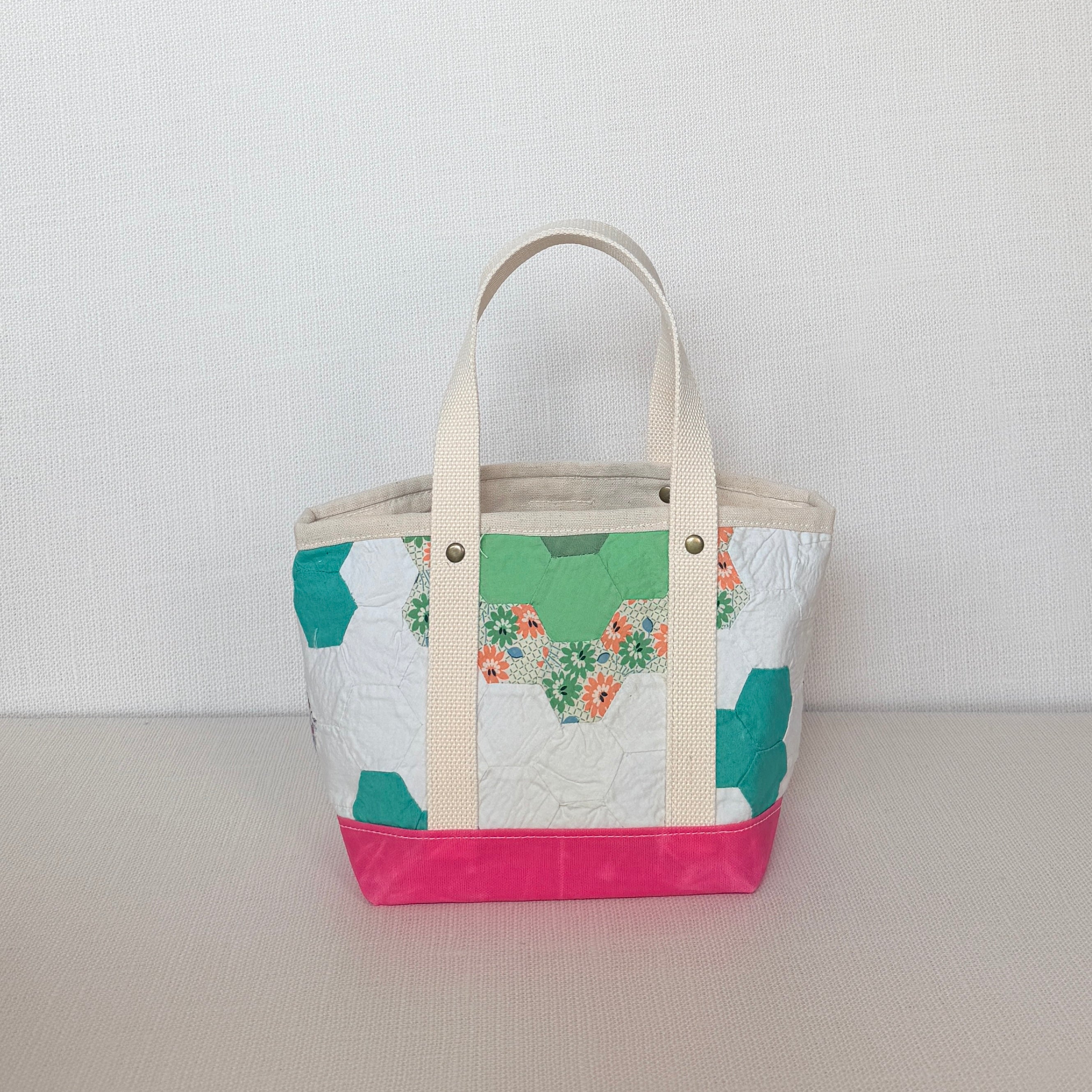 Waxed Canvas Tote-Small (Pink Canvas with Red )