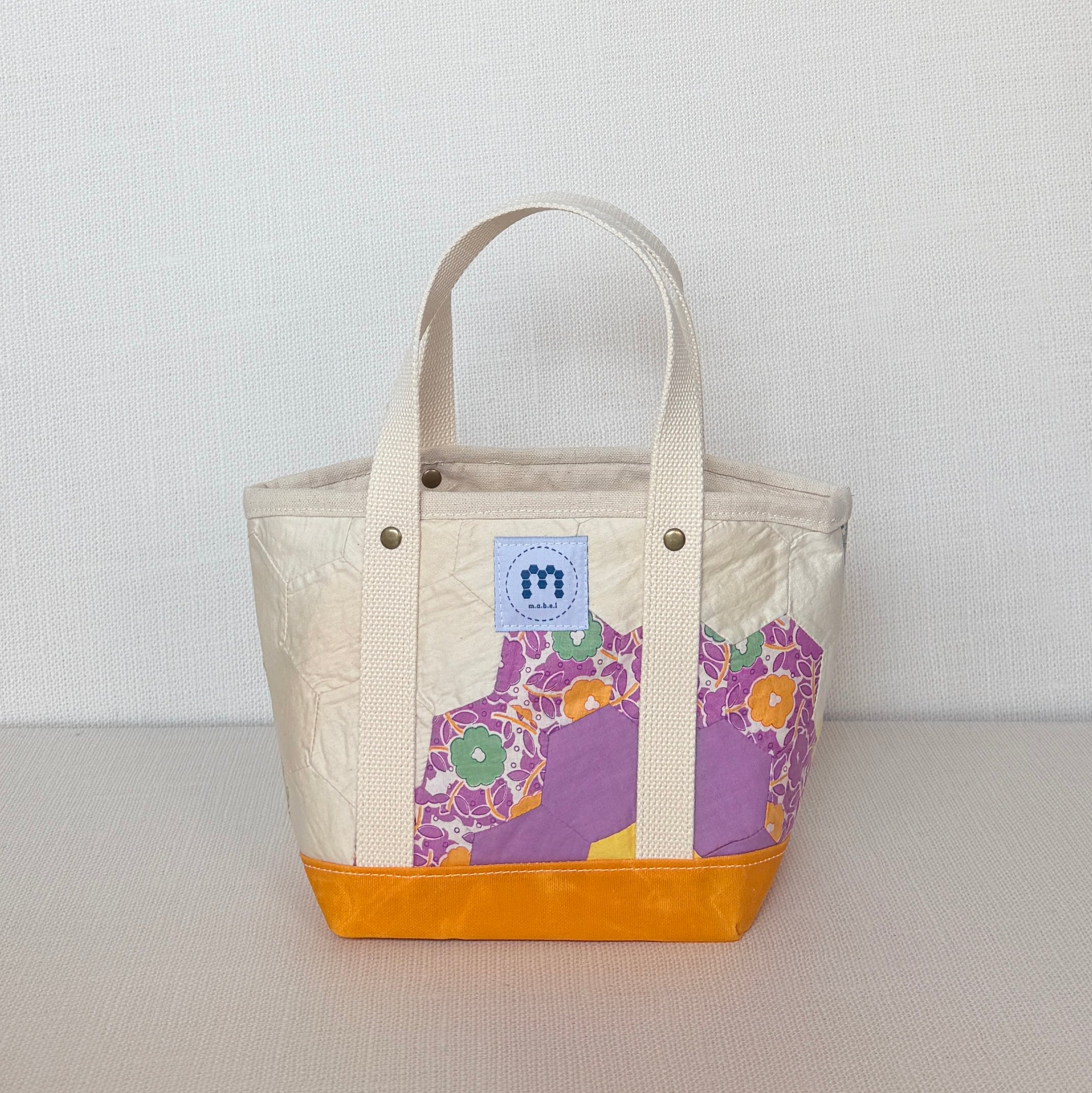 Waxed Canvas Tote-Small (Yellow Canvas with Purple)