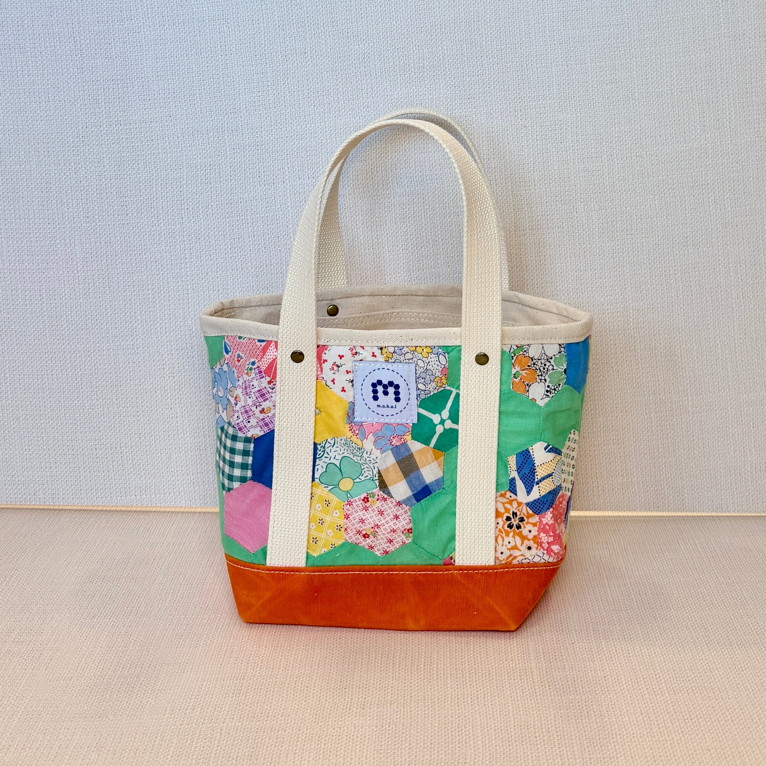 Waxed Canvas Tote-Small (green with orange)