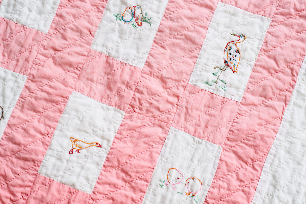 Baby Quilt (Small Embroidery with Pink Sashing)